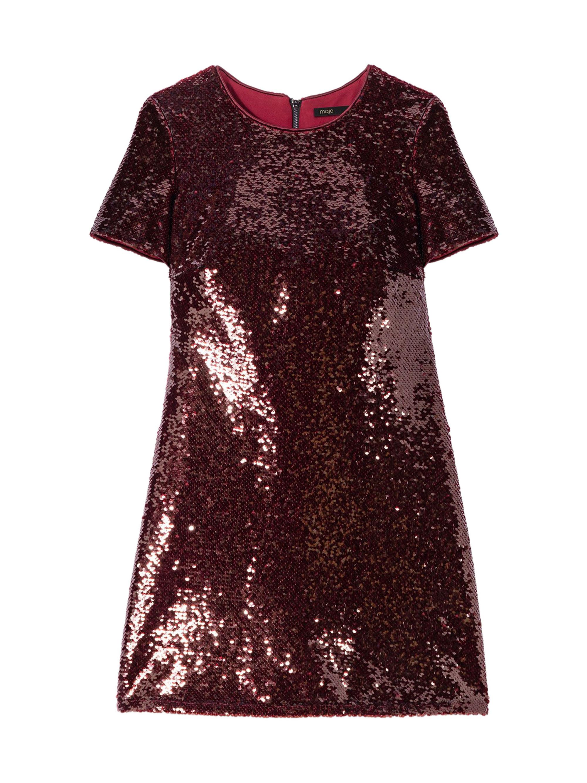 Maje Women's Embroidered Sequin Short Dress - Burgundy