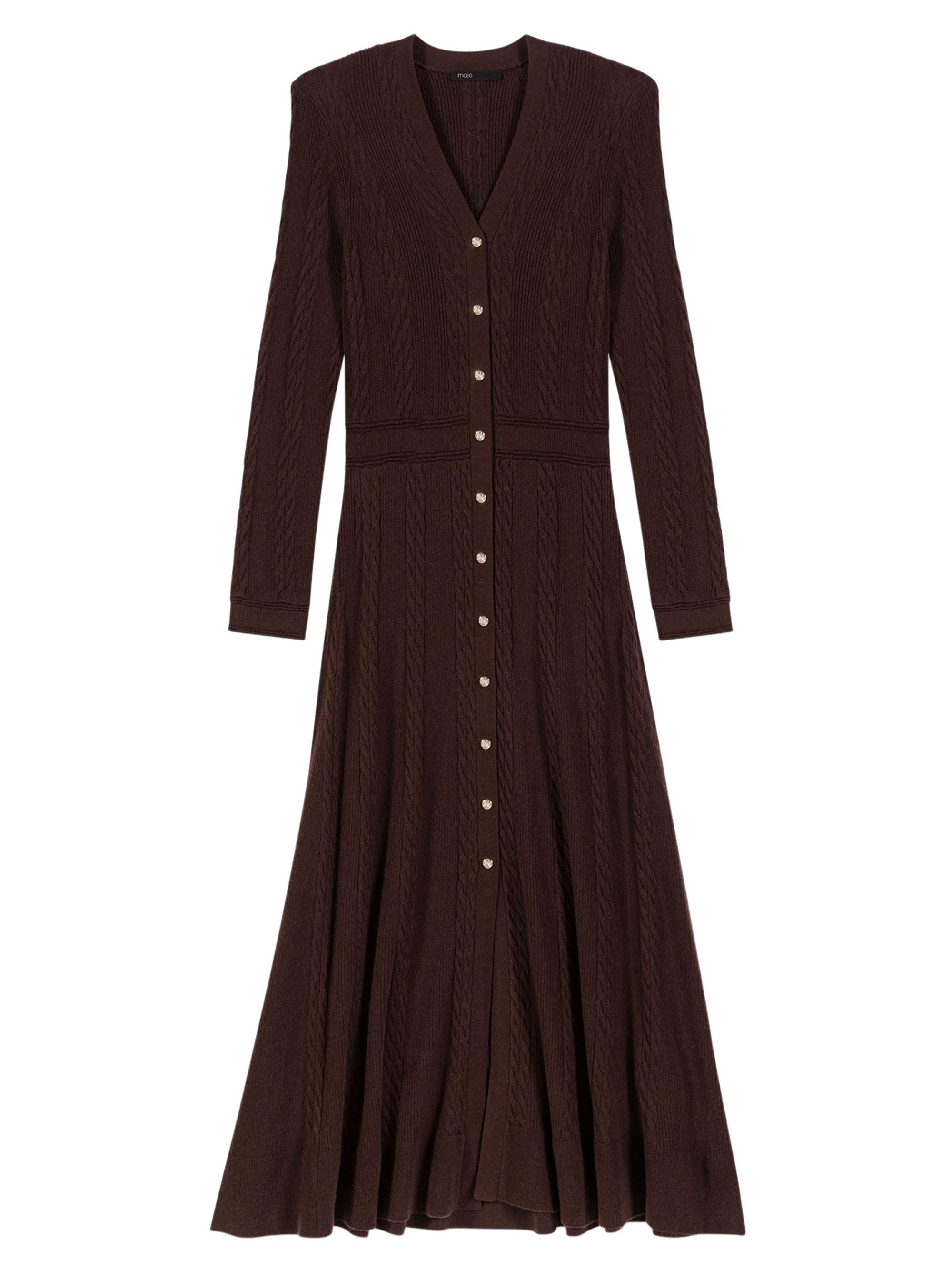 Maje Women's Knit Maxi Dress with Buttons - Brown