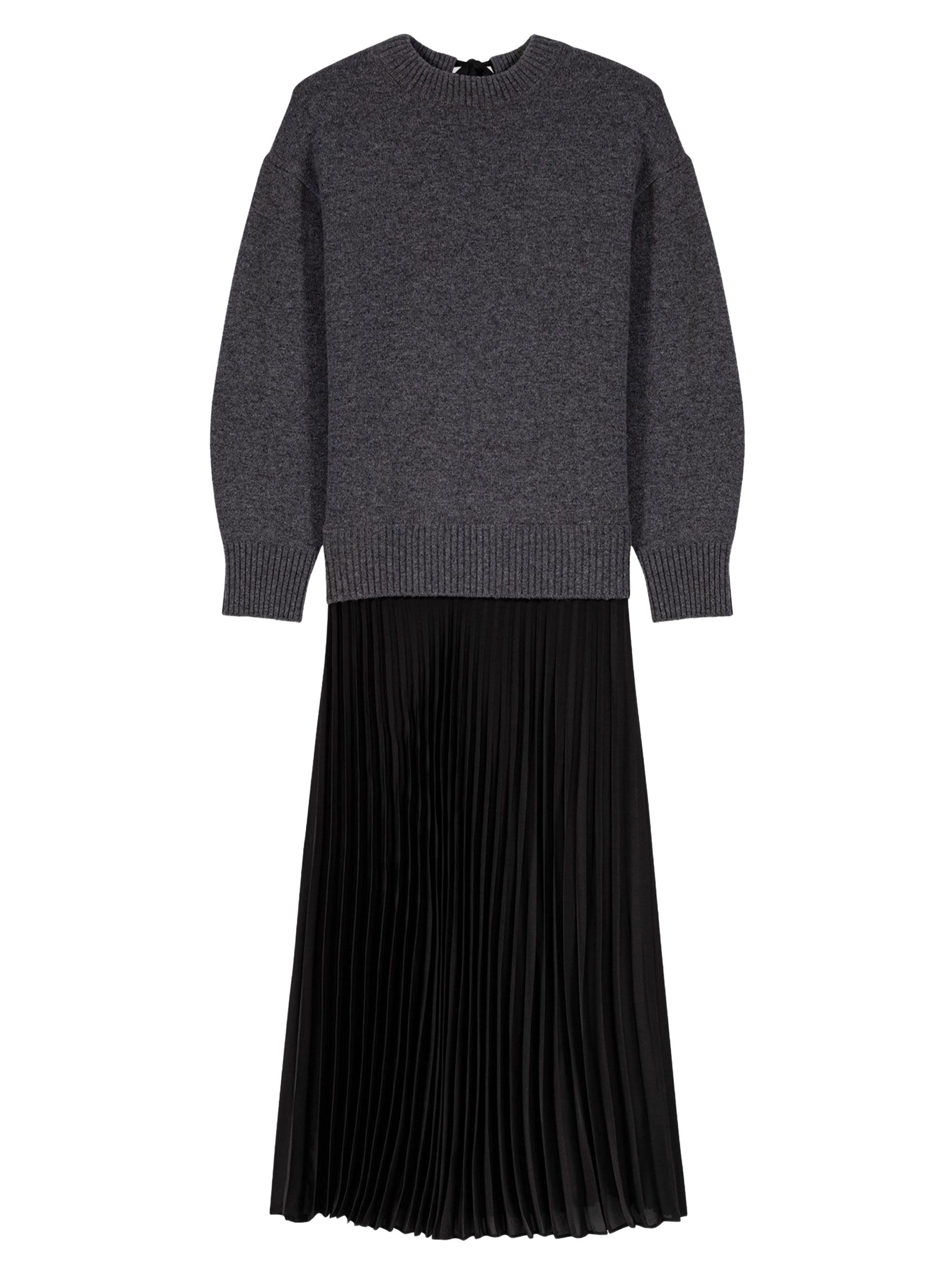 Maje Women's Dual Material Midi Dress - Grey Black