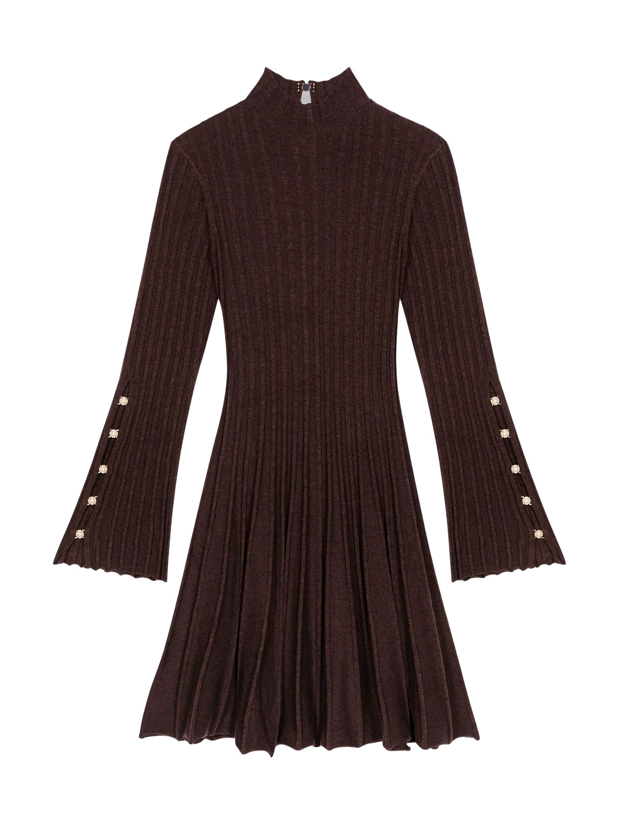 Maje Women's High-Neck Short Skater Dress - Dark Brown