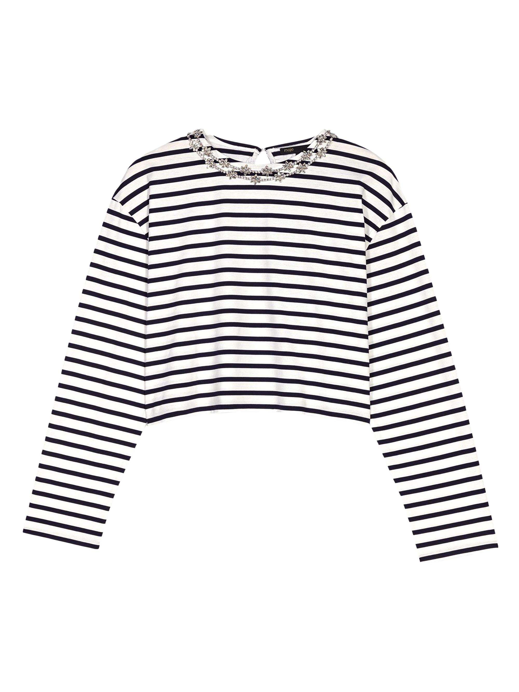 Maje Women's Striped Long-Sleeved T-Shirt - White Navy