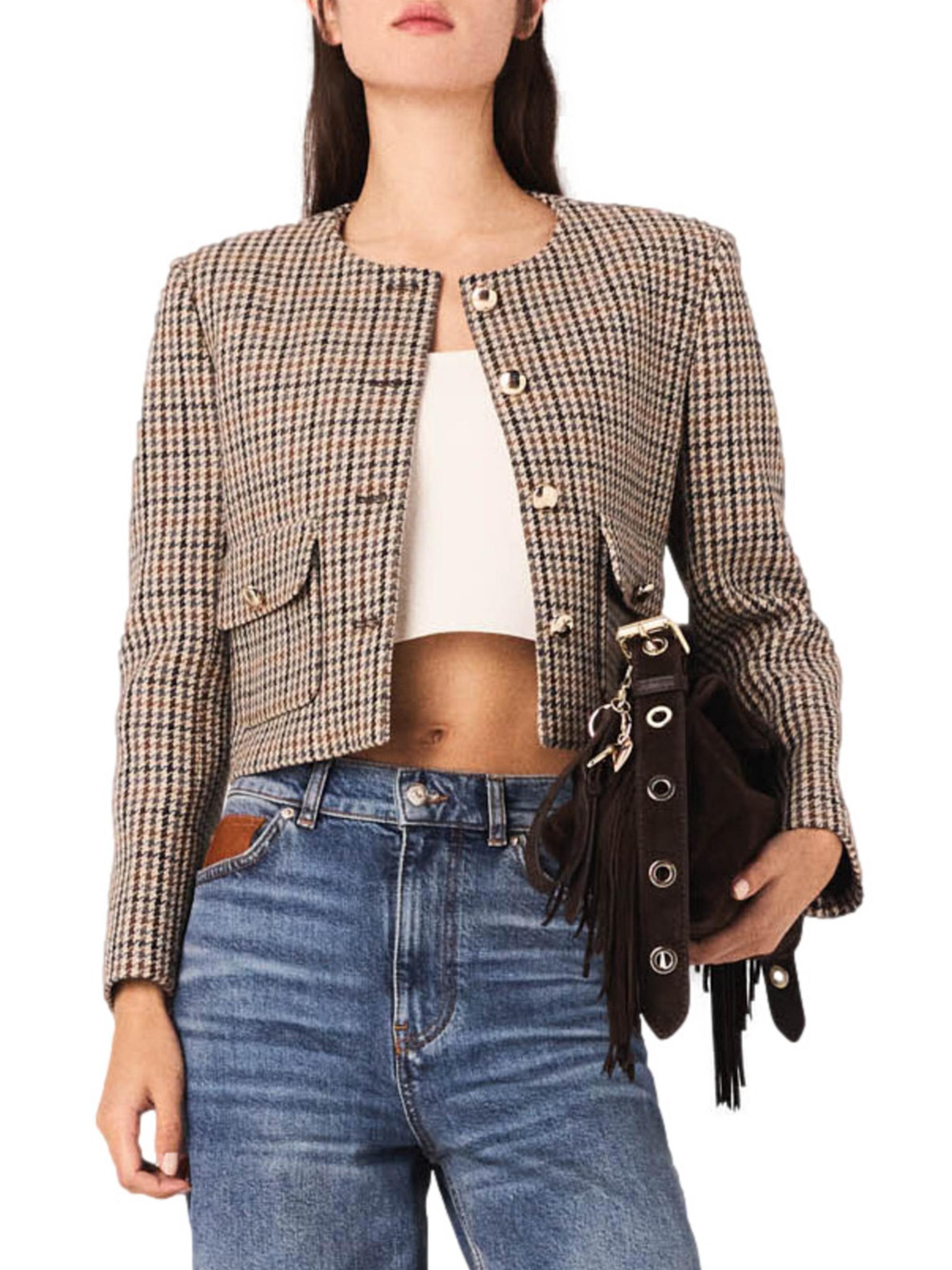Maje Women's Short Checked Jacket - Beige