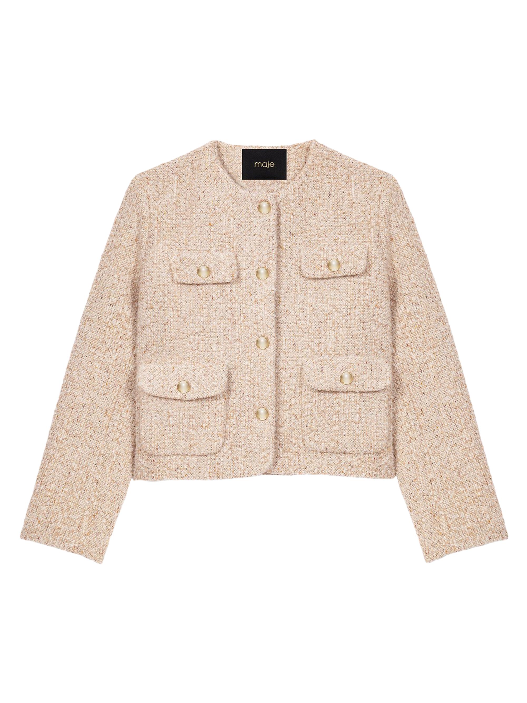 Maje Women's Short Boucle Tweed Jacket - Ecru