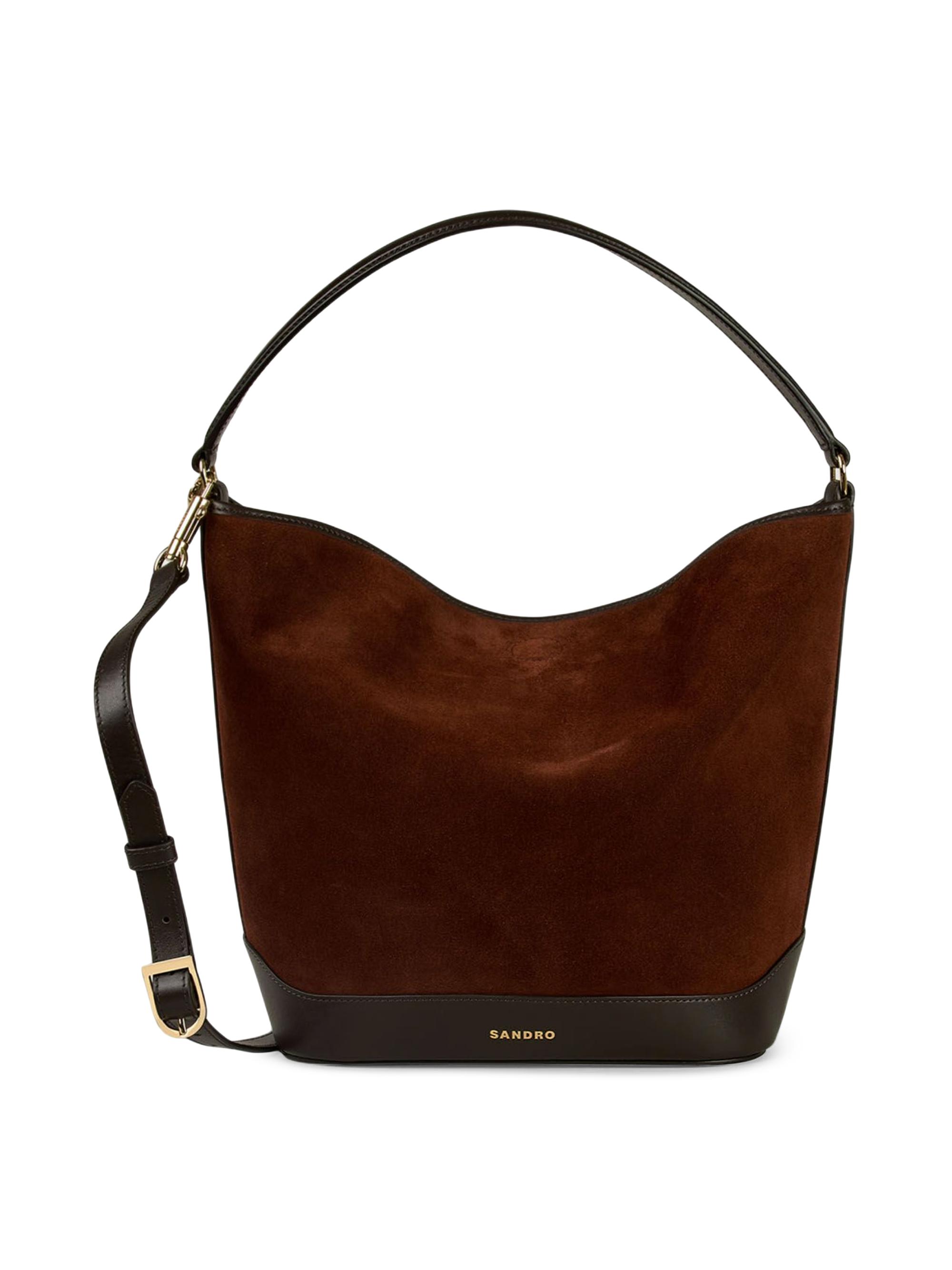 Sandro Women's Tangoso Suede and Leather Bucket Bag - Mahogany