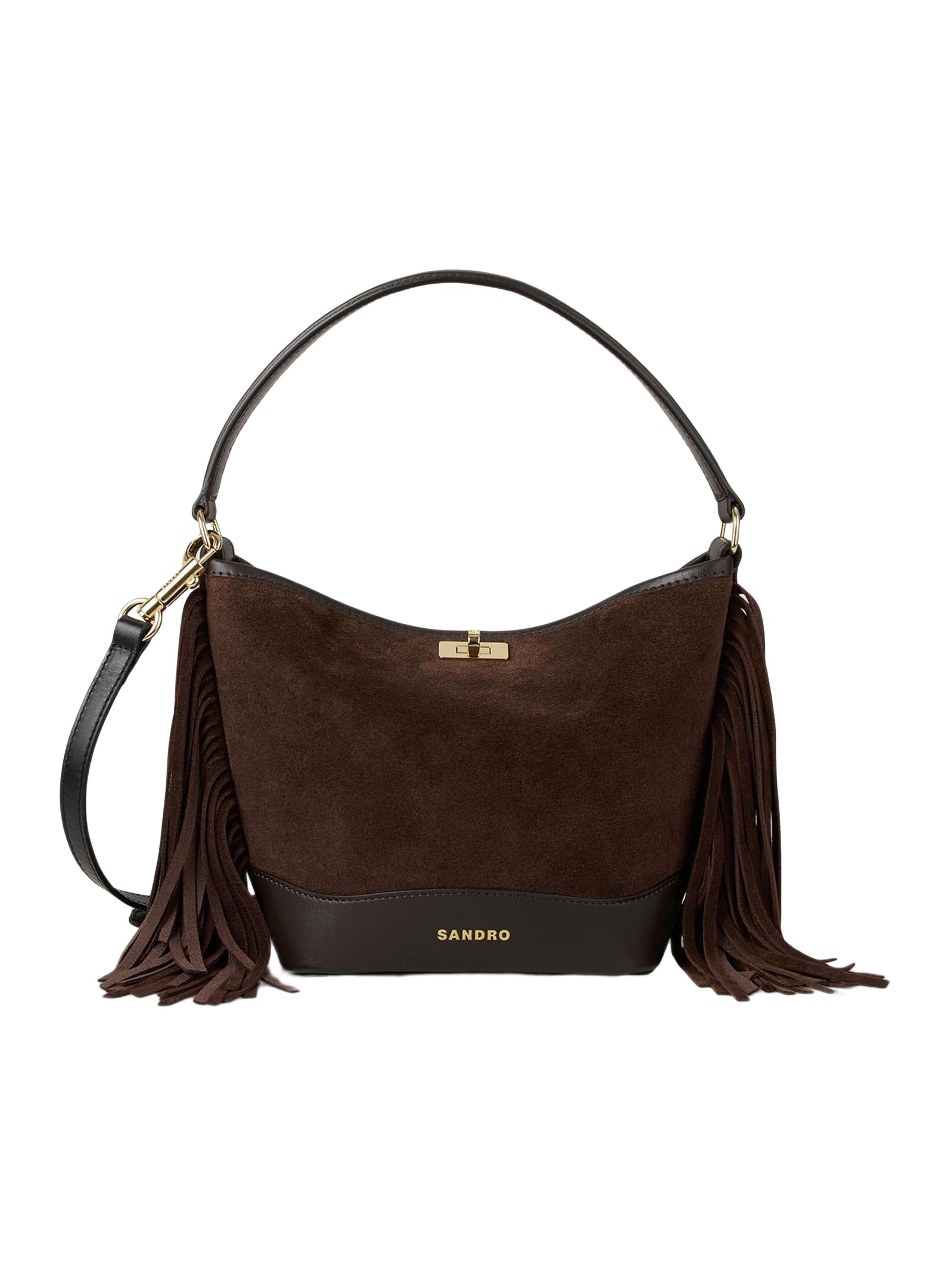 Sandro Women's Fringed Suede Tangoso Bucket Bag - Mahogany