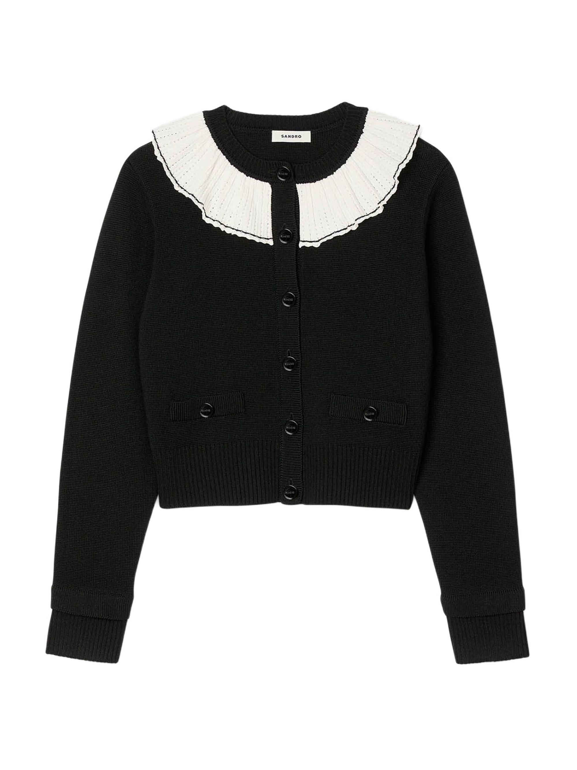 Sandro Women's Cardigan with Contrast Collar - Grey