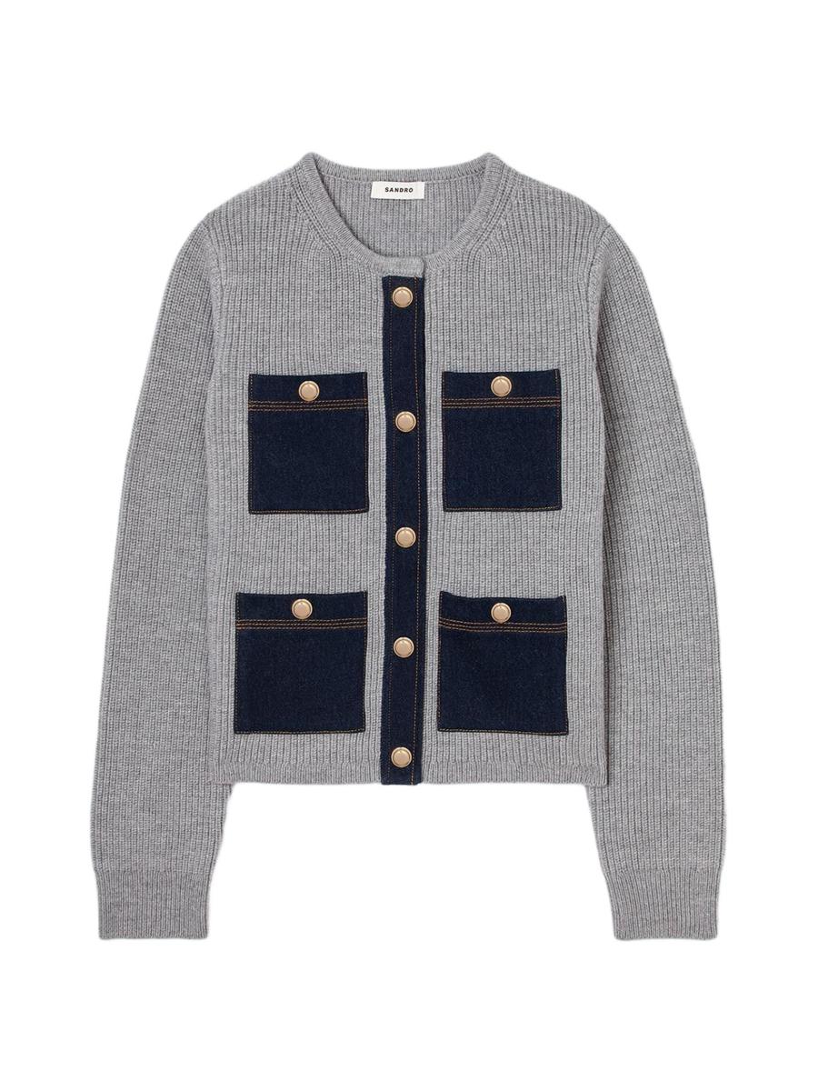 Sandro Cardigan with Denim Details | Saks Fifth Avenue