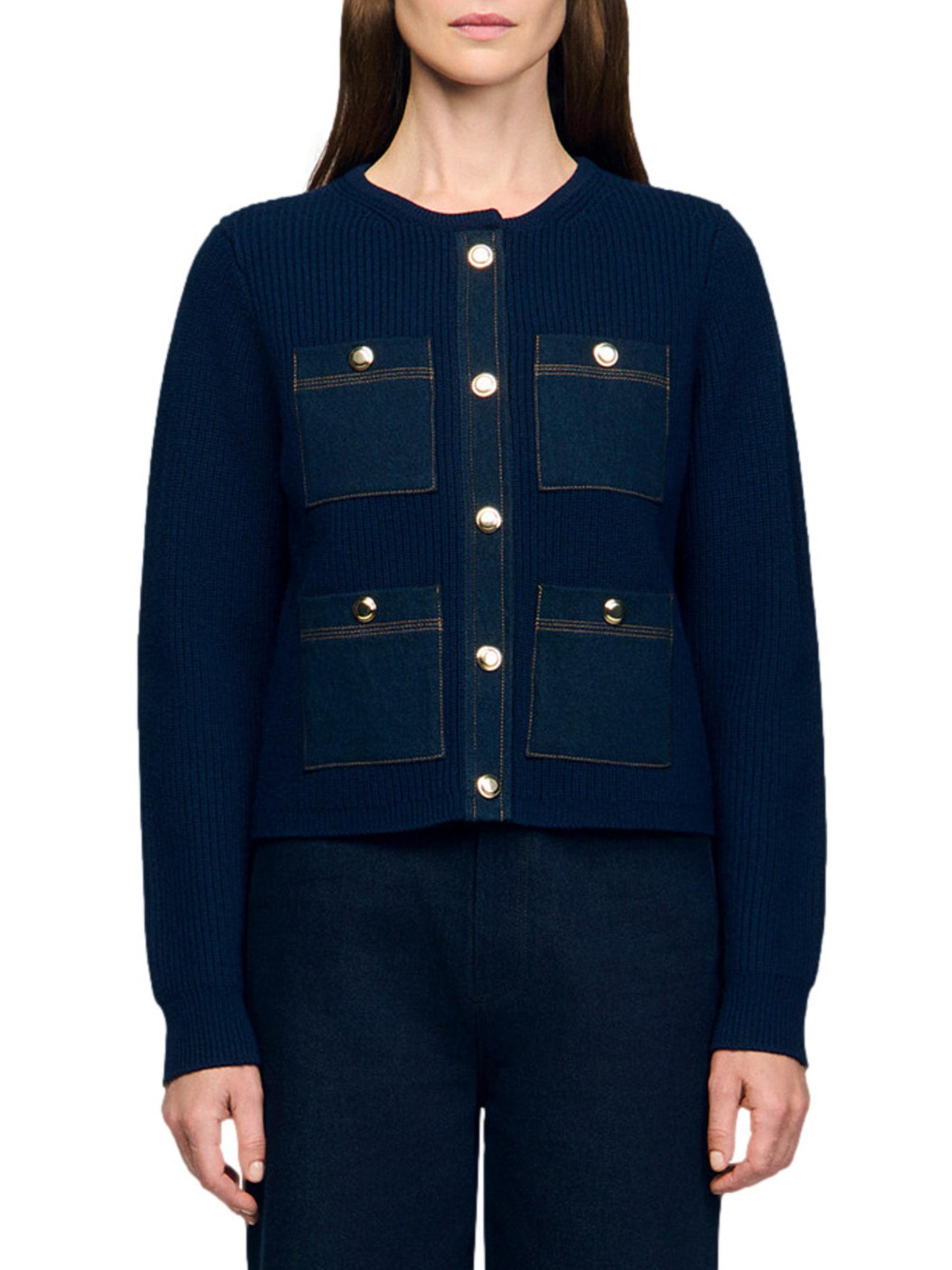 Sandro Cardigan with Denim Details | Saks Fifth Avenue