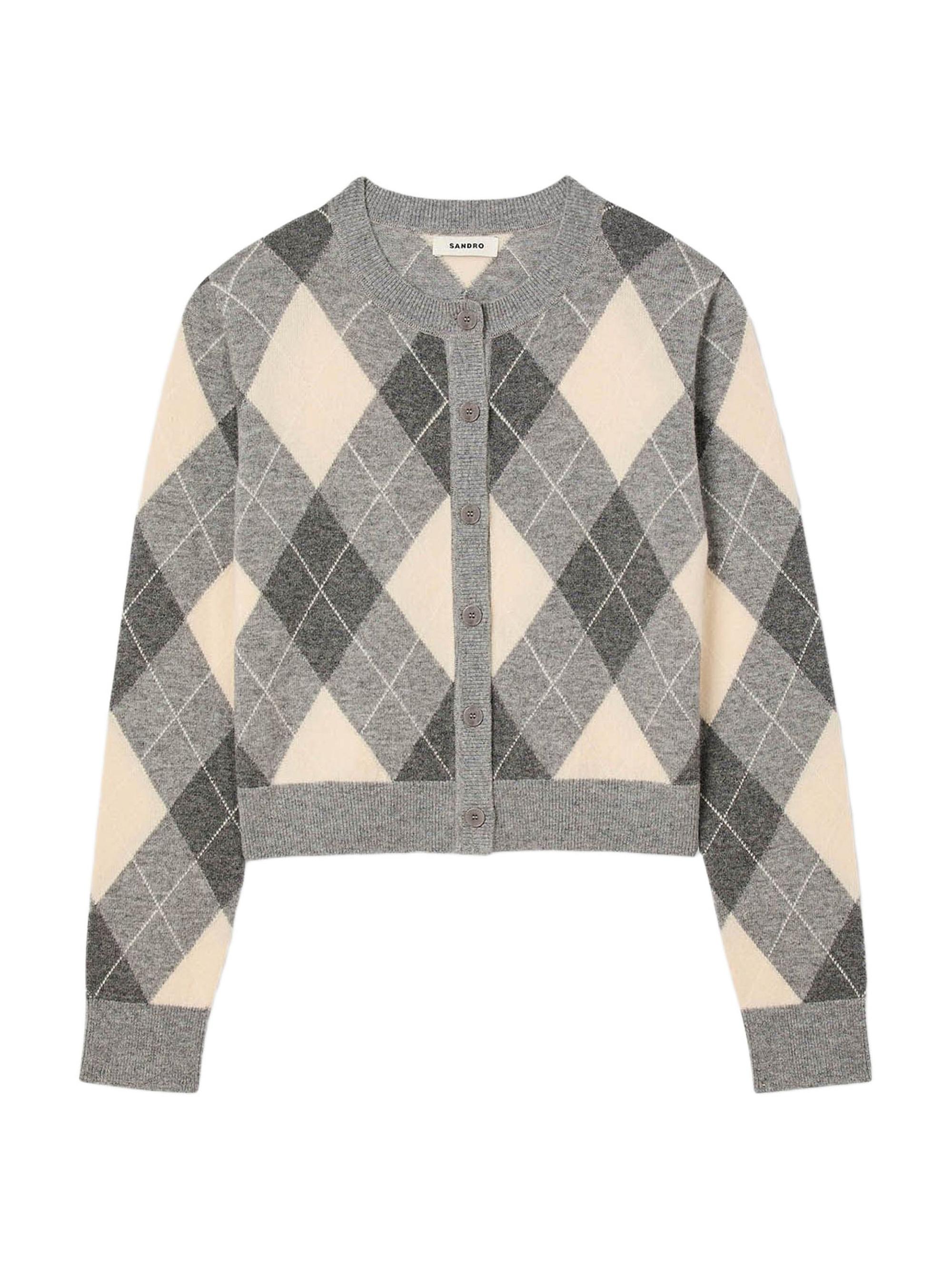 Sandro Women's Argyle Pattern Cardigan - Grey