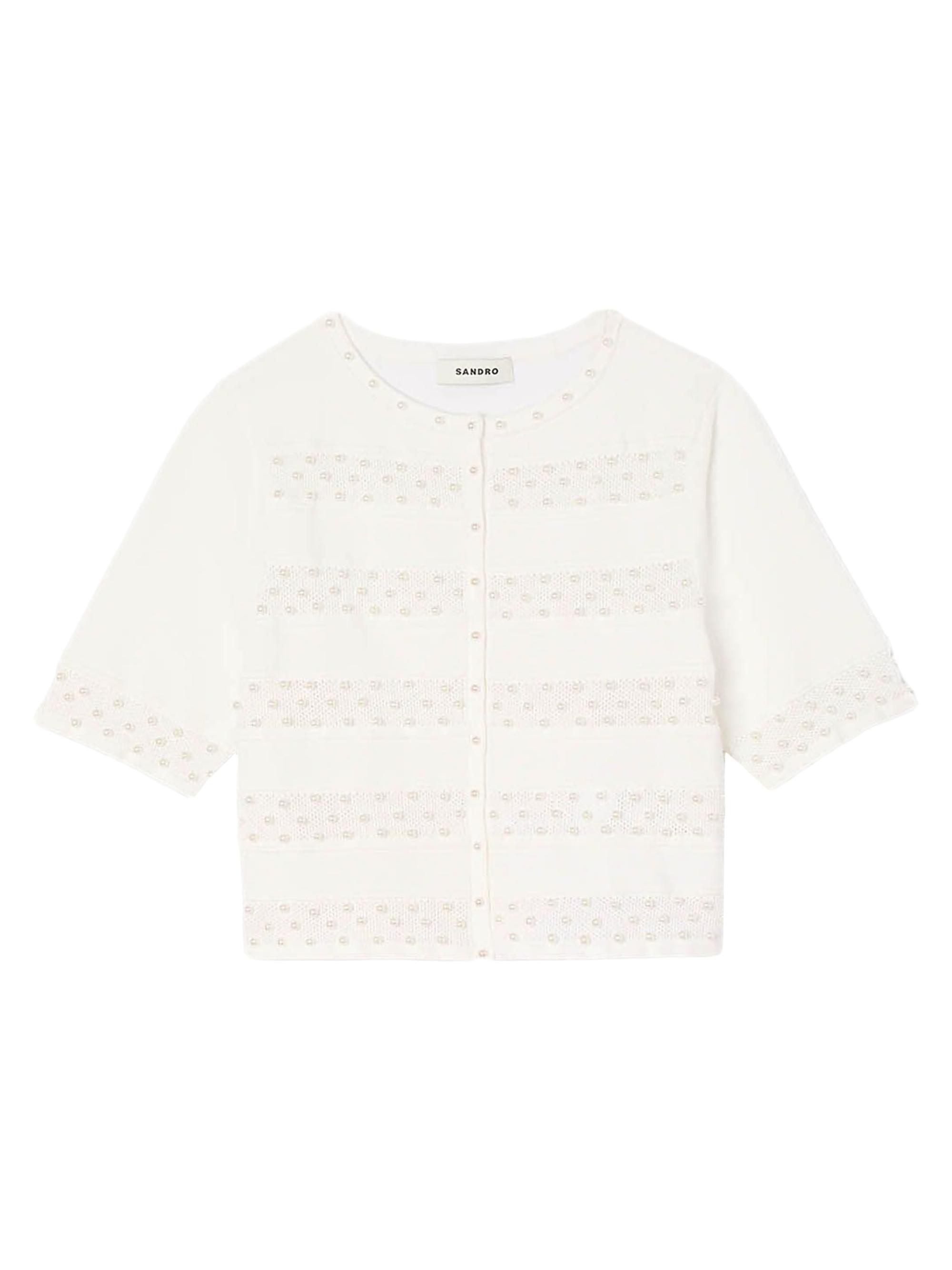 Sandro Women's Cropped Beaded Cardigan - Ecru