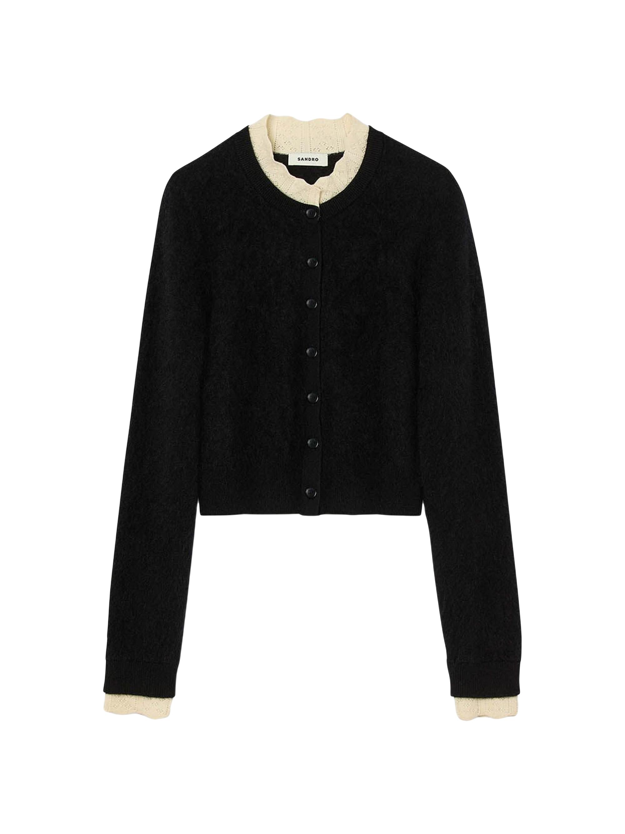 Sandro Women's Pointelle Collar Cardigan - Black