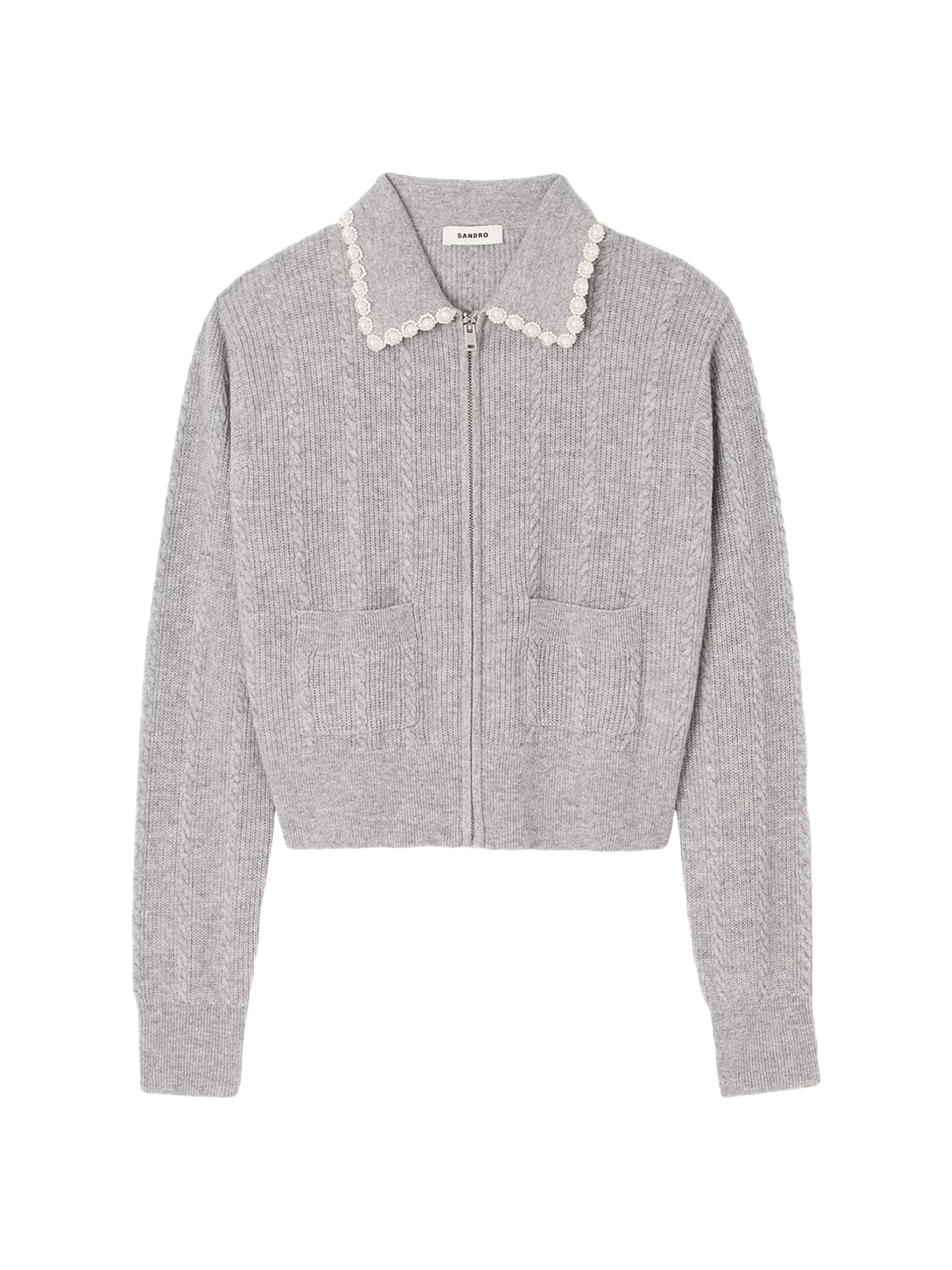 MY___　マイ　CARDIGAN WITH COLLAR Cardigan with removable collar Black / Gray For Women | Maje