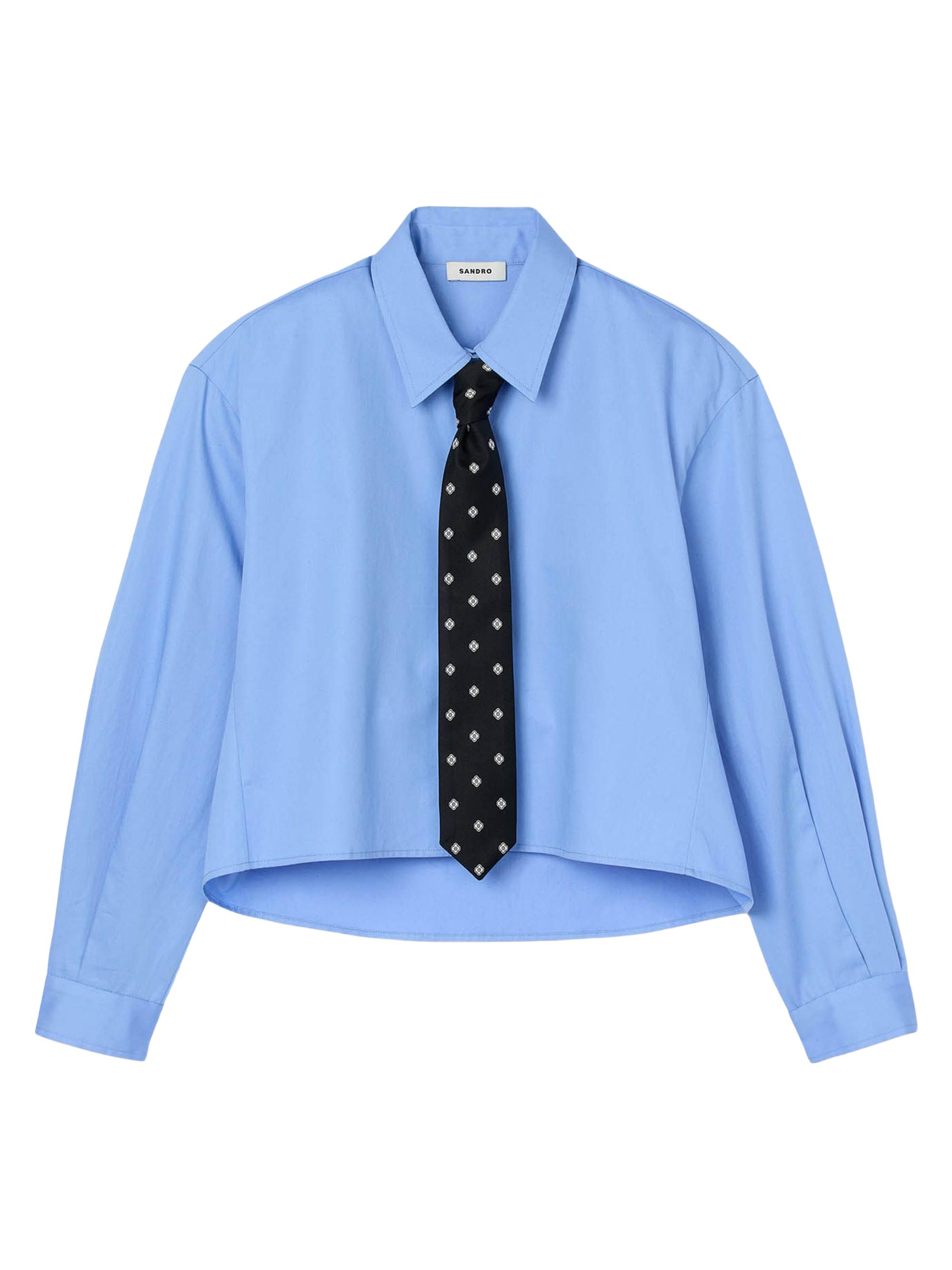 Sandro Women's Cropped Tie Shirt - Blue