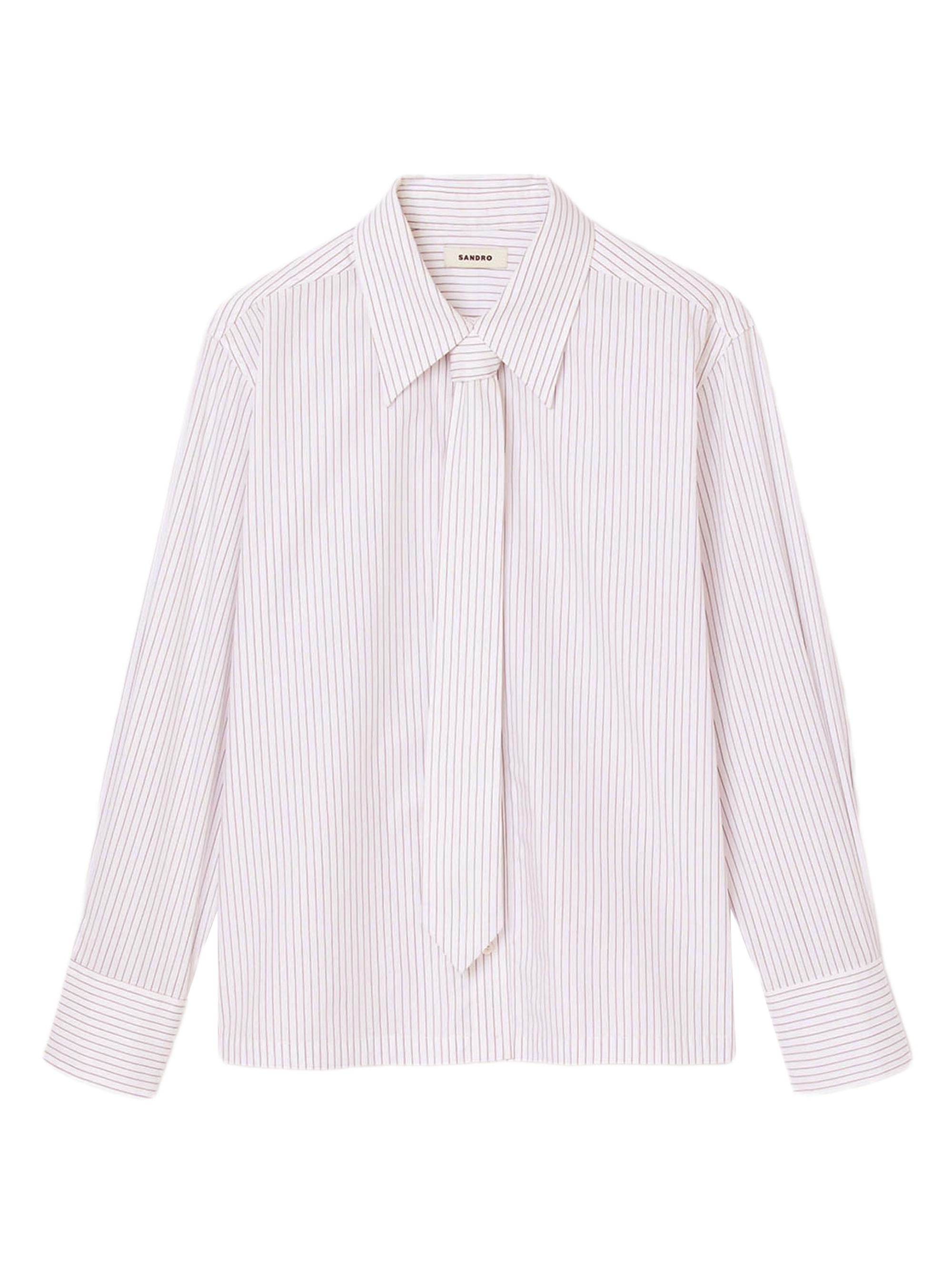 Sandro Women's Striped Shirt with Detachable Tie - White Red
