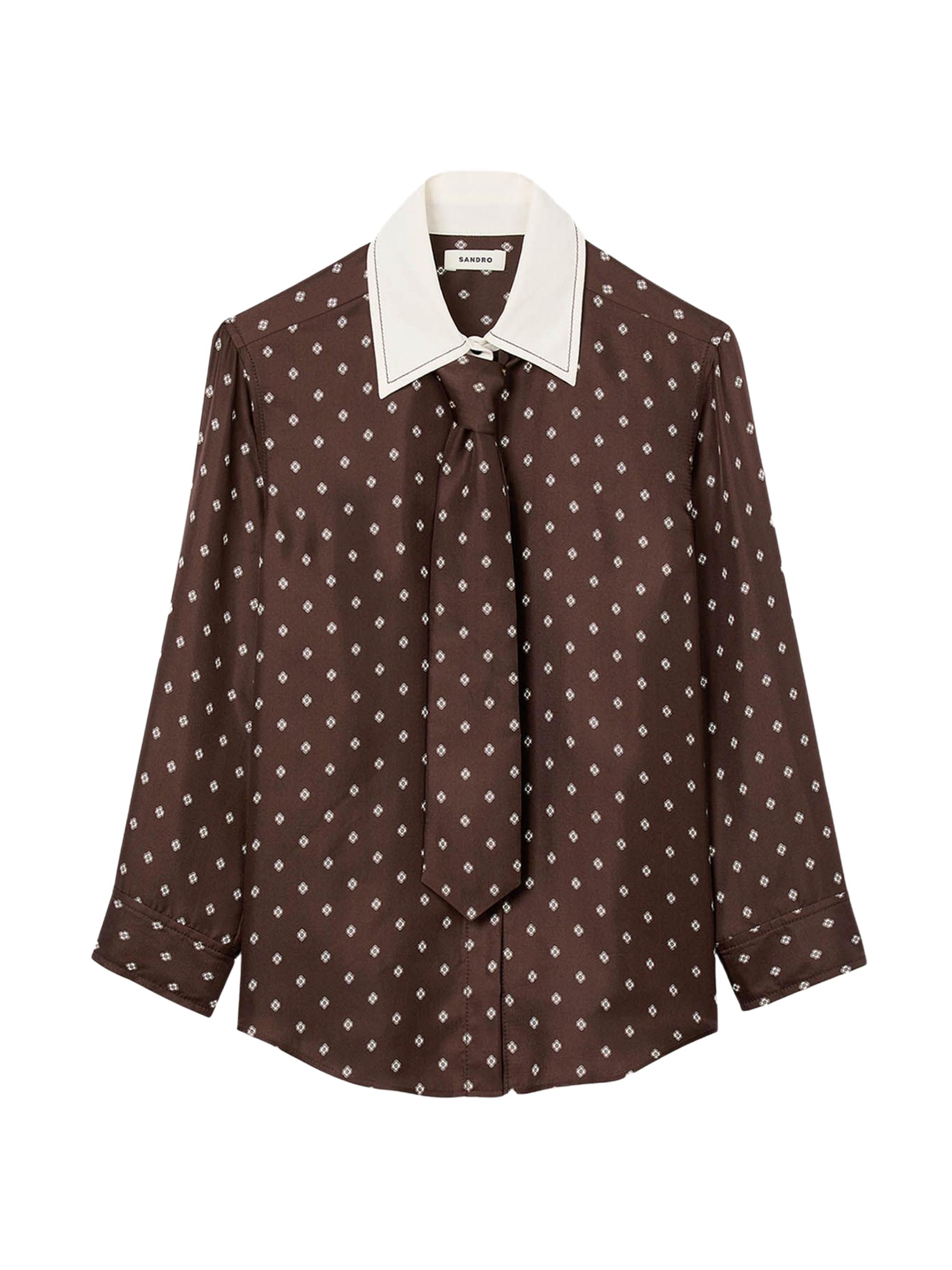 Sandro Women's Flowy Tie Print Shirt - Brown White