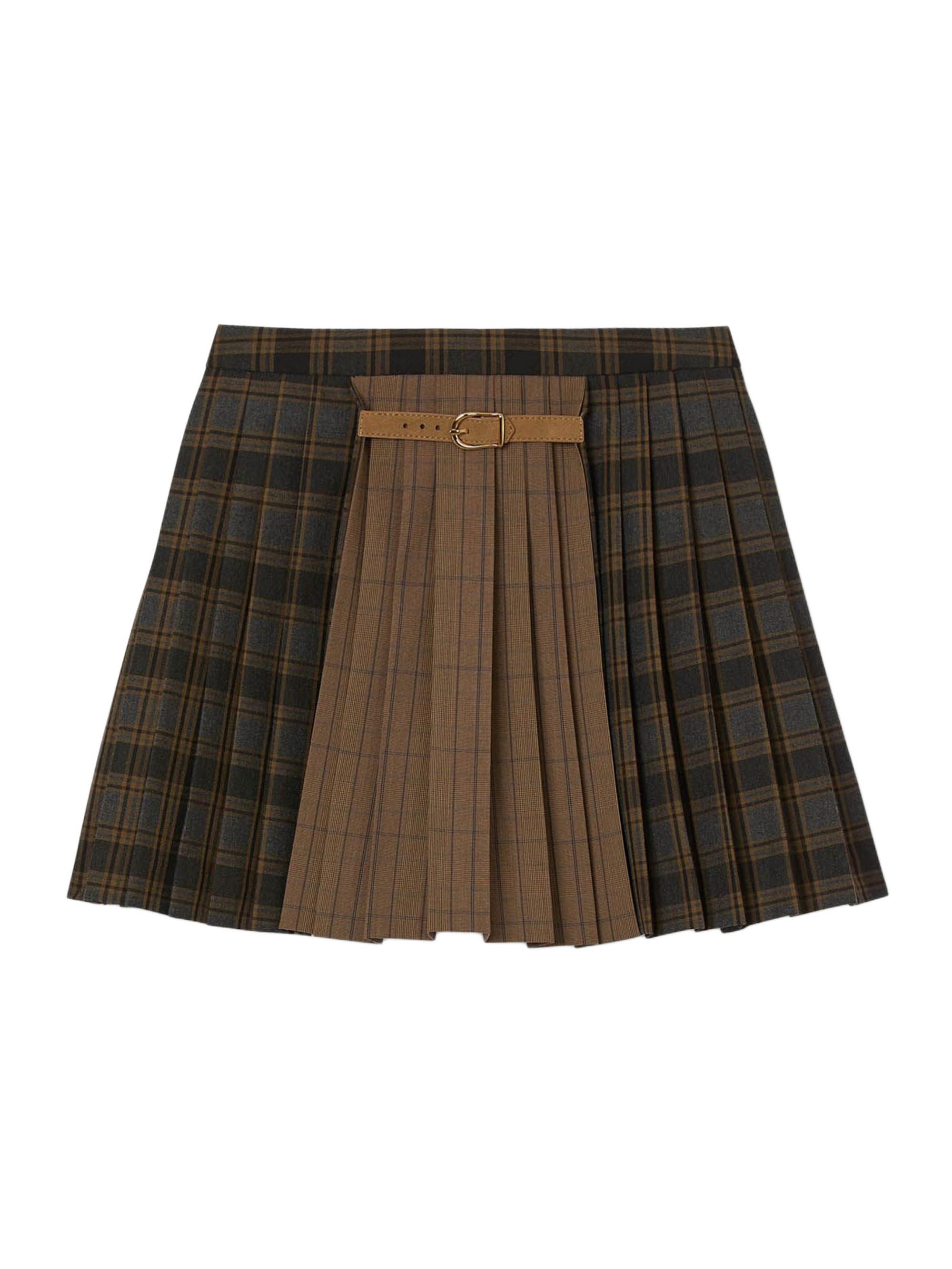 Sandro Women's Short Checked Pleated Skirt - Ocher Blue