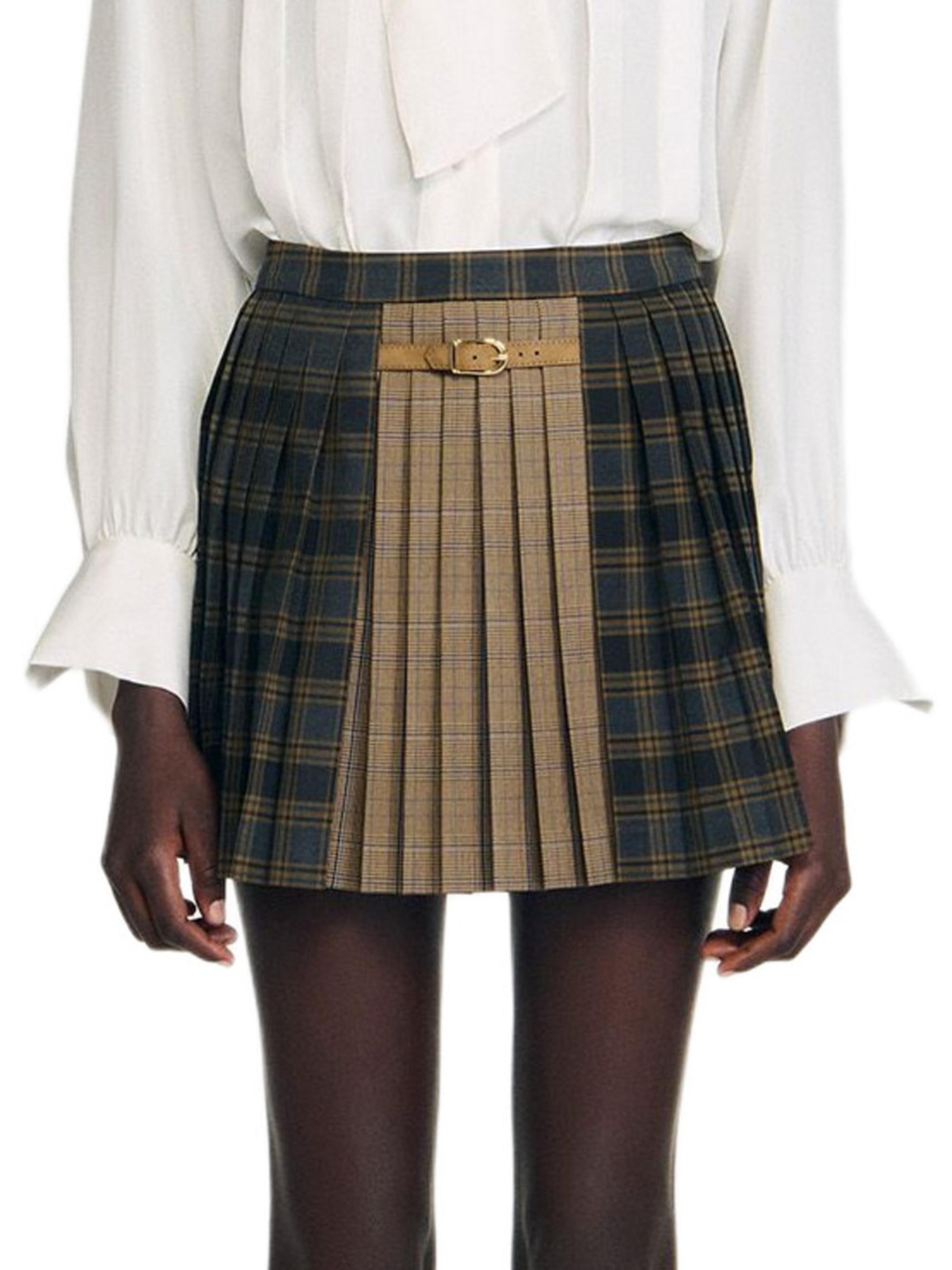 Sandro Short Checked Pleated Skirt Saks Fifth Avenue