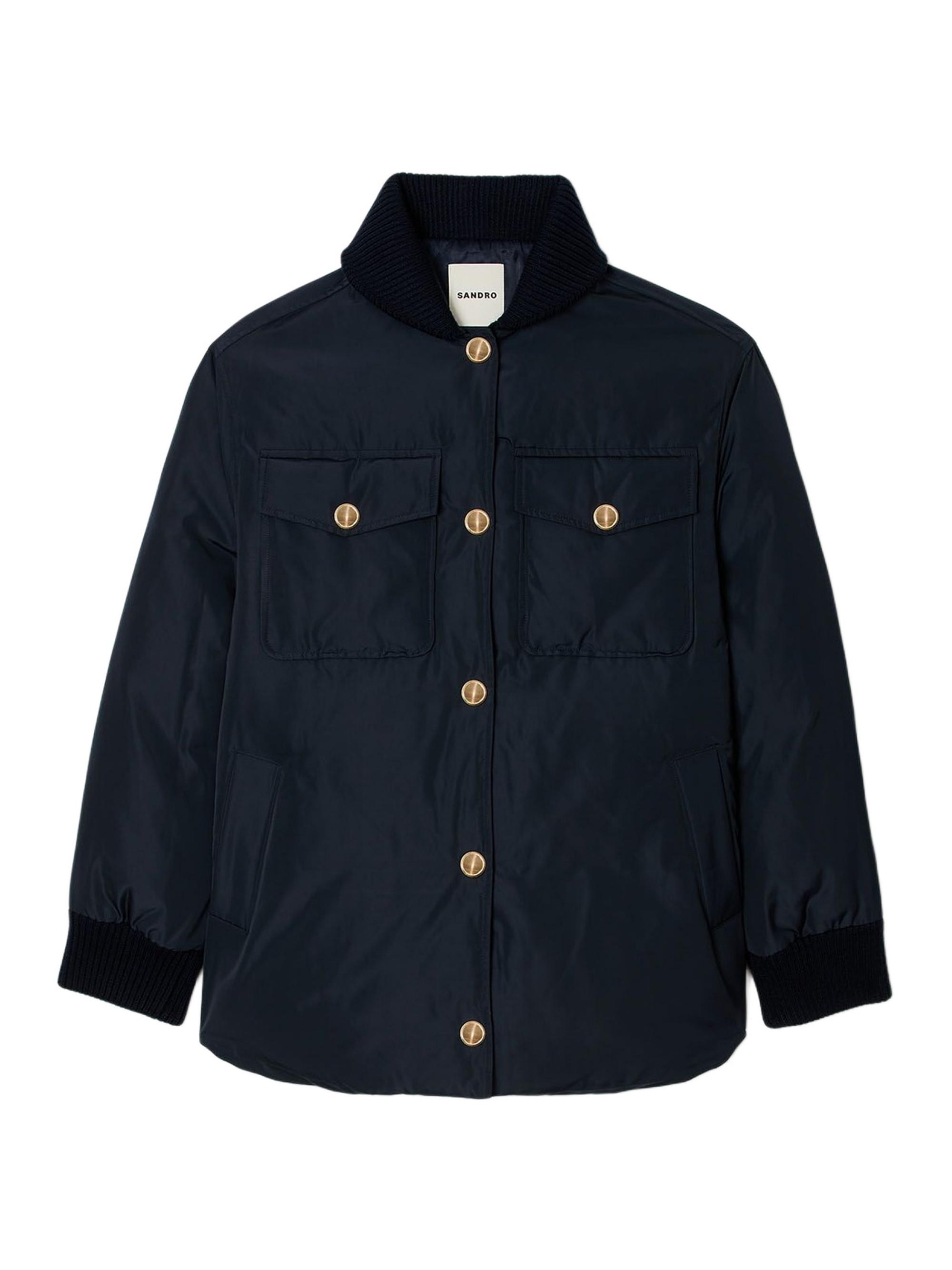 Sandro Women's Puffer Jacket with Teddy Collar - Navy Blue