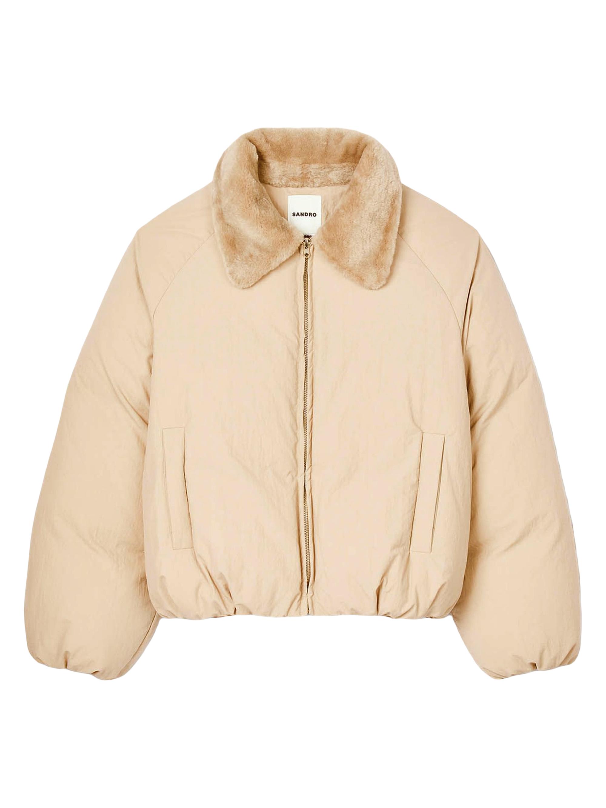 Sandro Women's Puffer Jacket with Shearling Collar - Beige