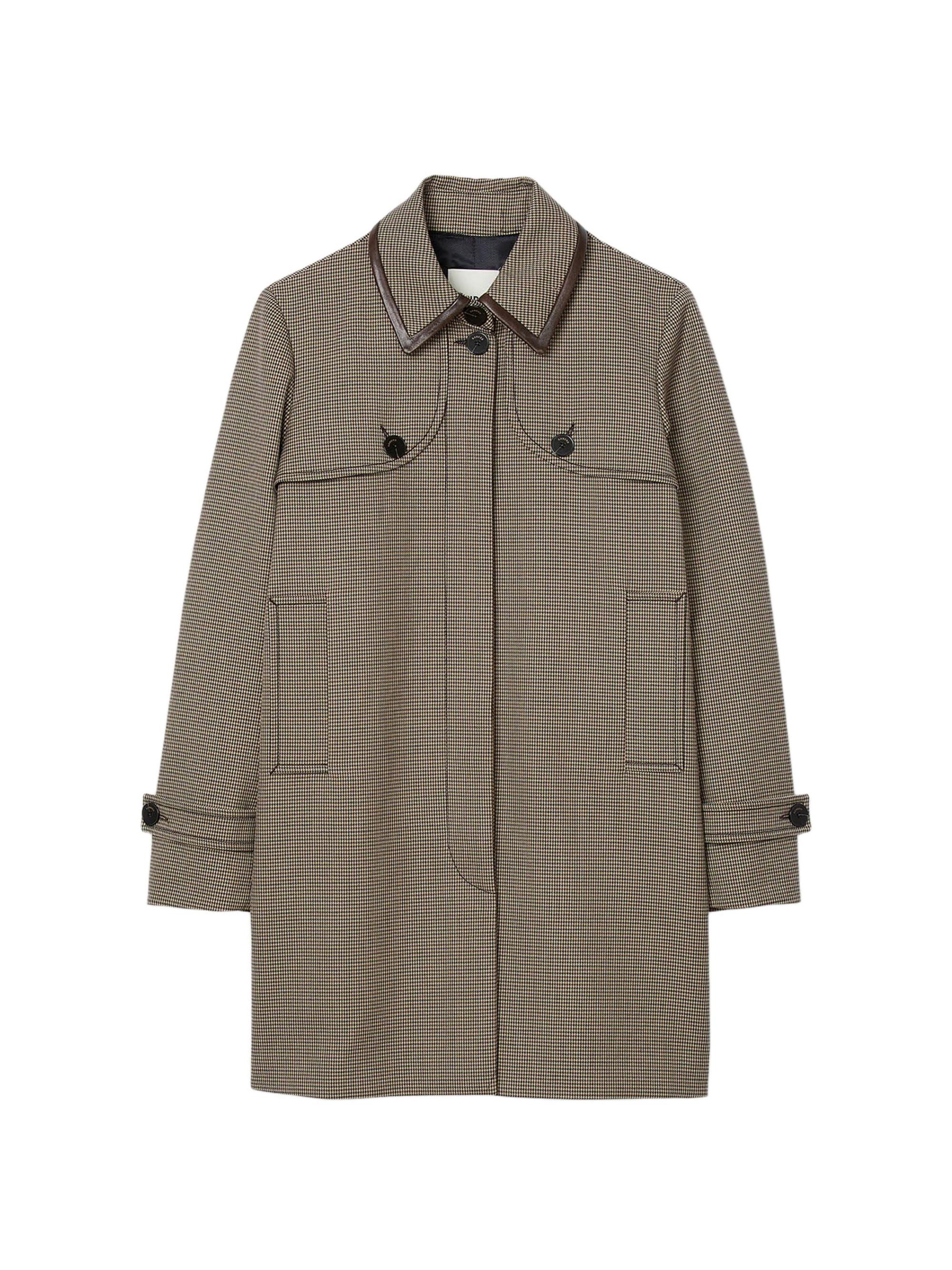 Sandro Women's Houndstooth Trench, Leather Collar - Brown Beige