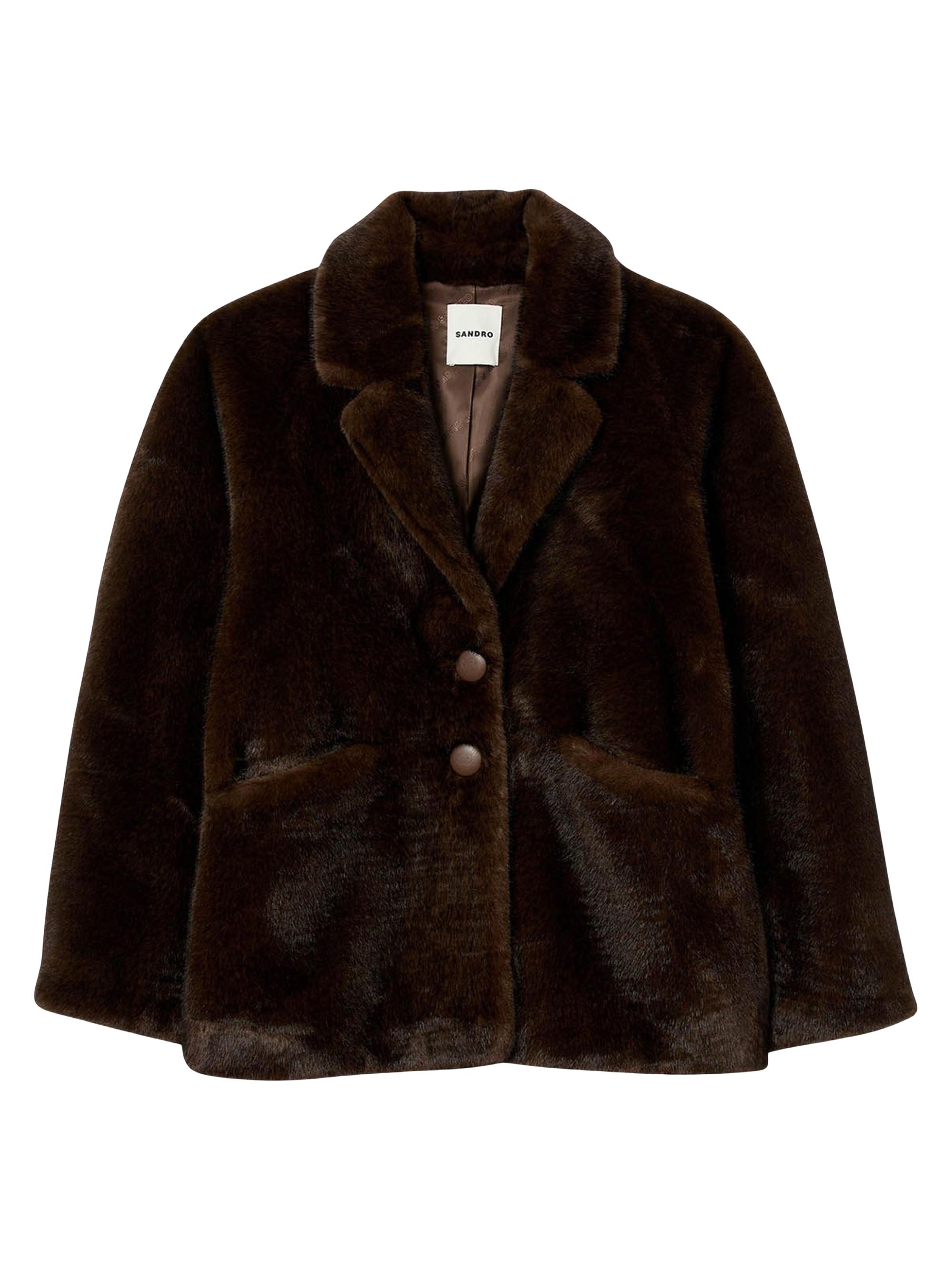 Sandro Women's Faux Fur Coat Jacket - Black Brown