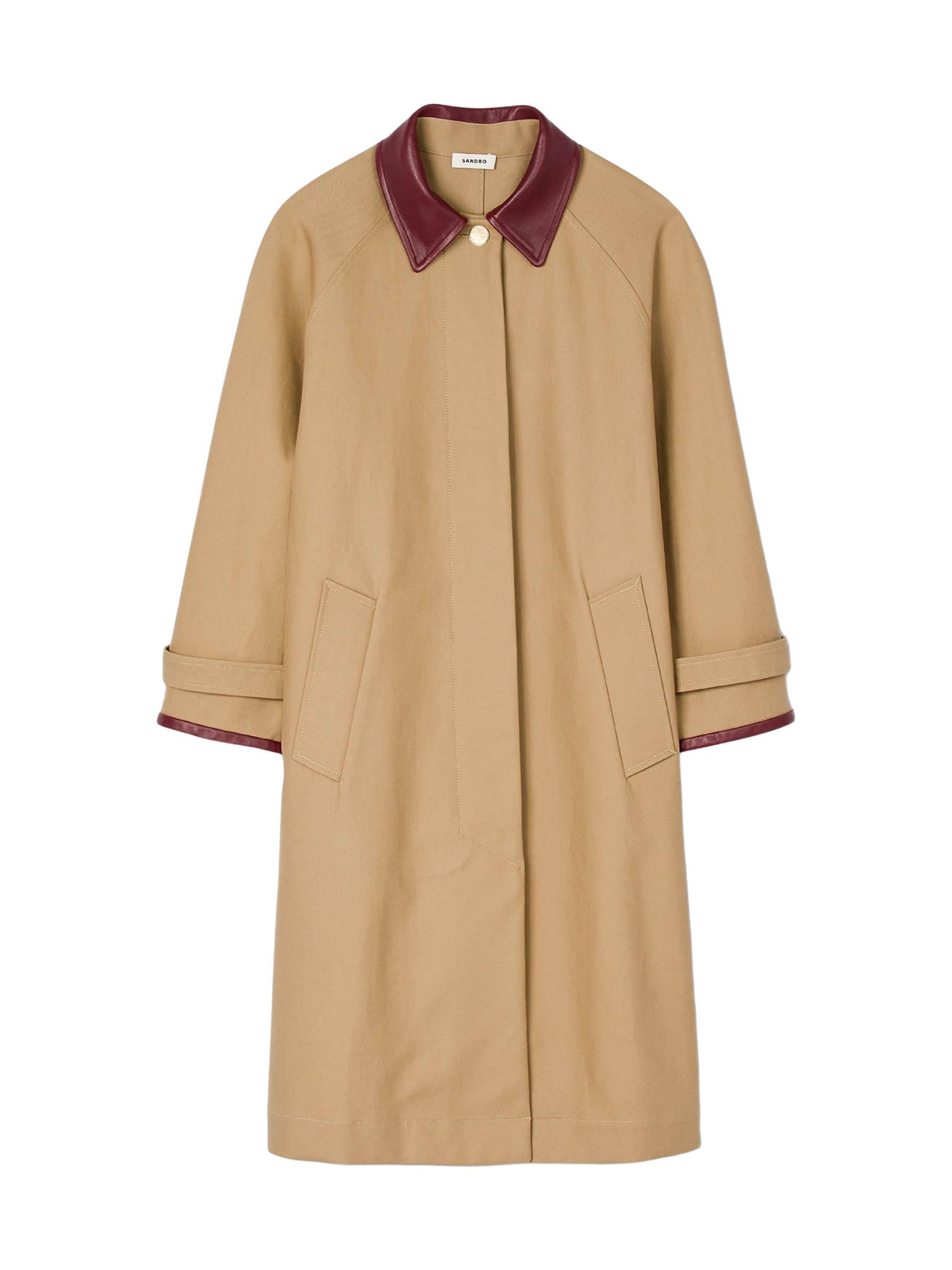 Sandro Women's Trench Coat with Leather Collar - Beige