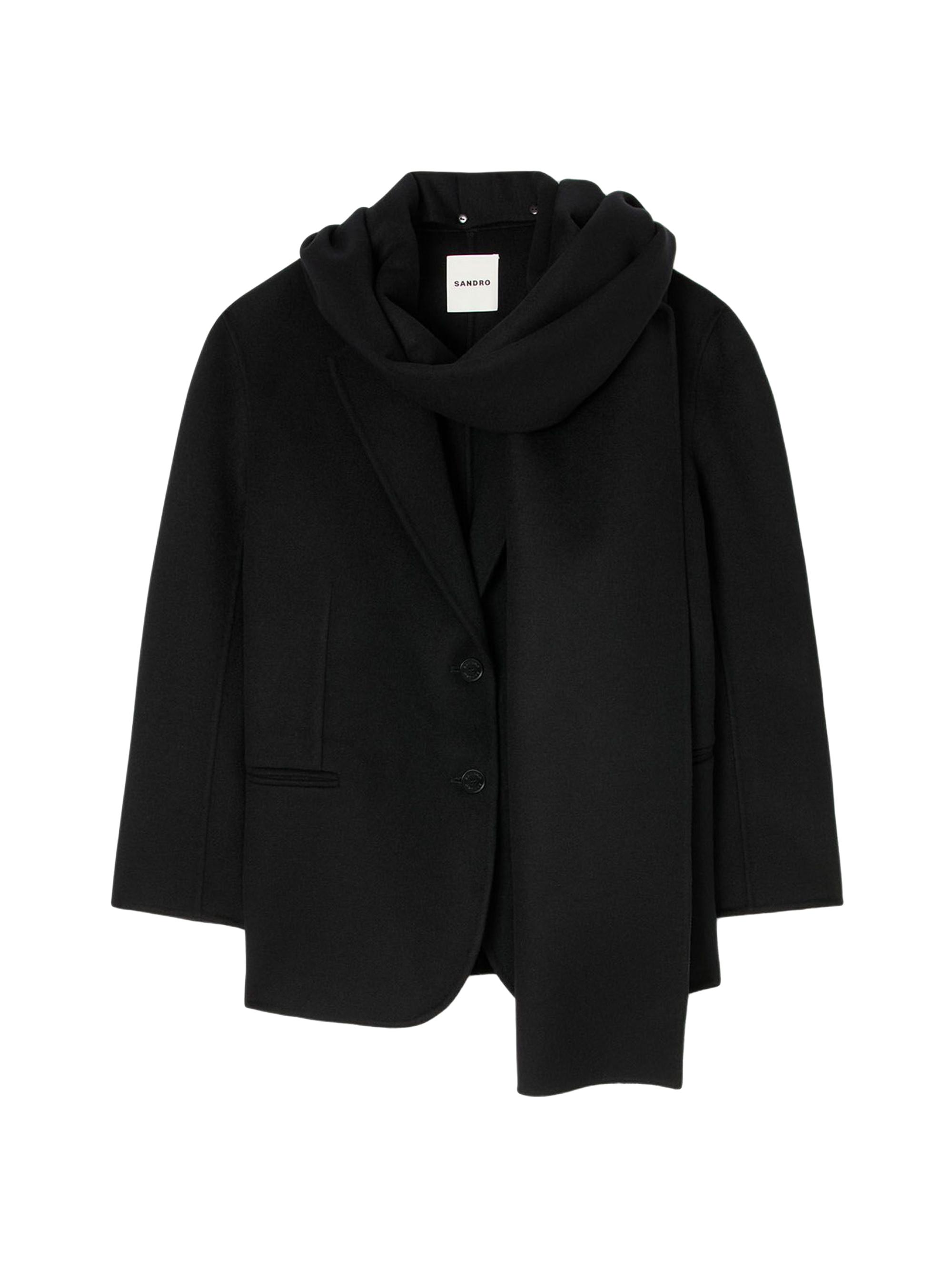 Sandro Women's Short Coat with Integrated Scarf - Black