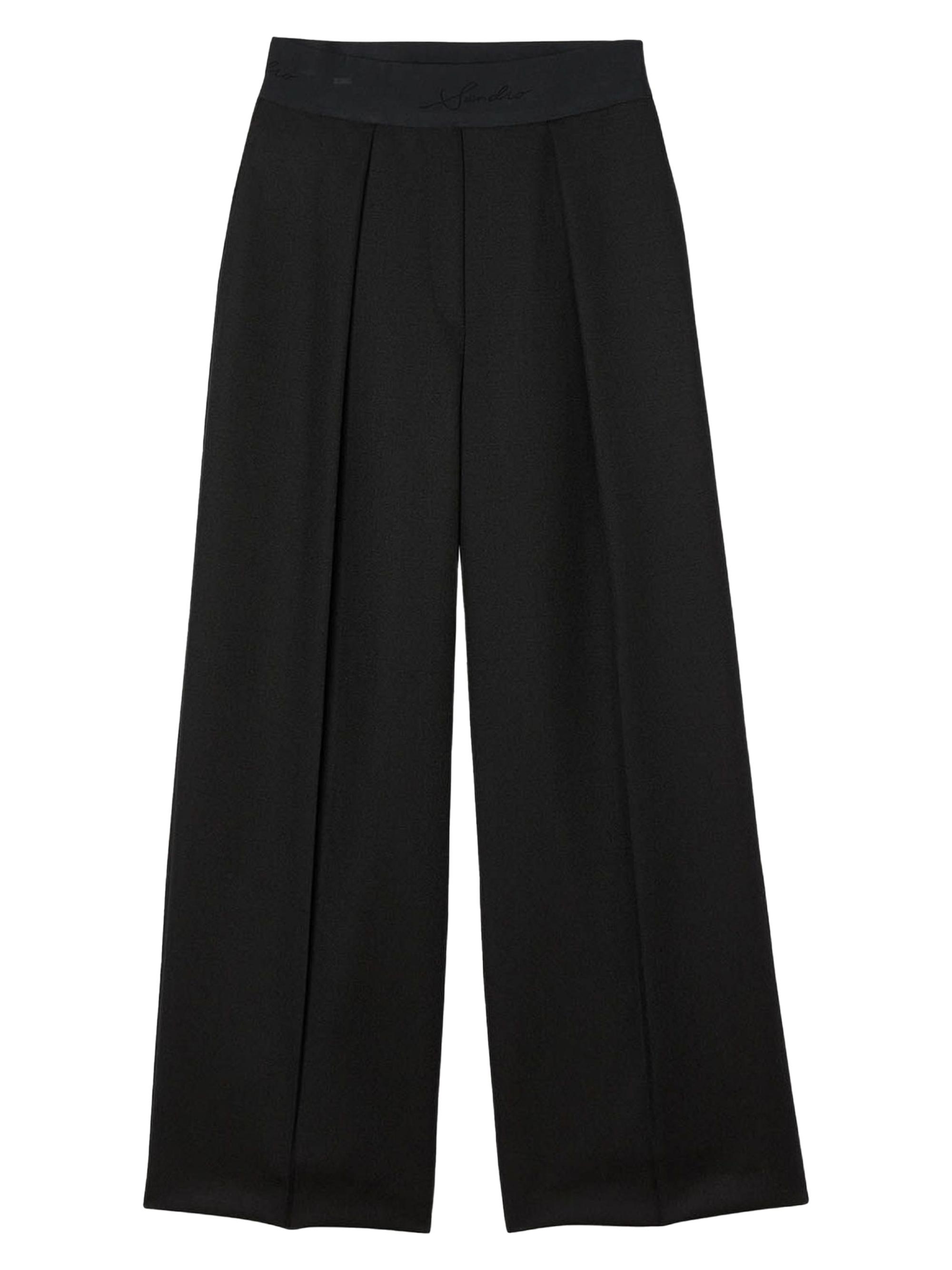 Sandro Women's Wide Leg Elastic Waist Trousers - Black