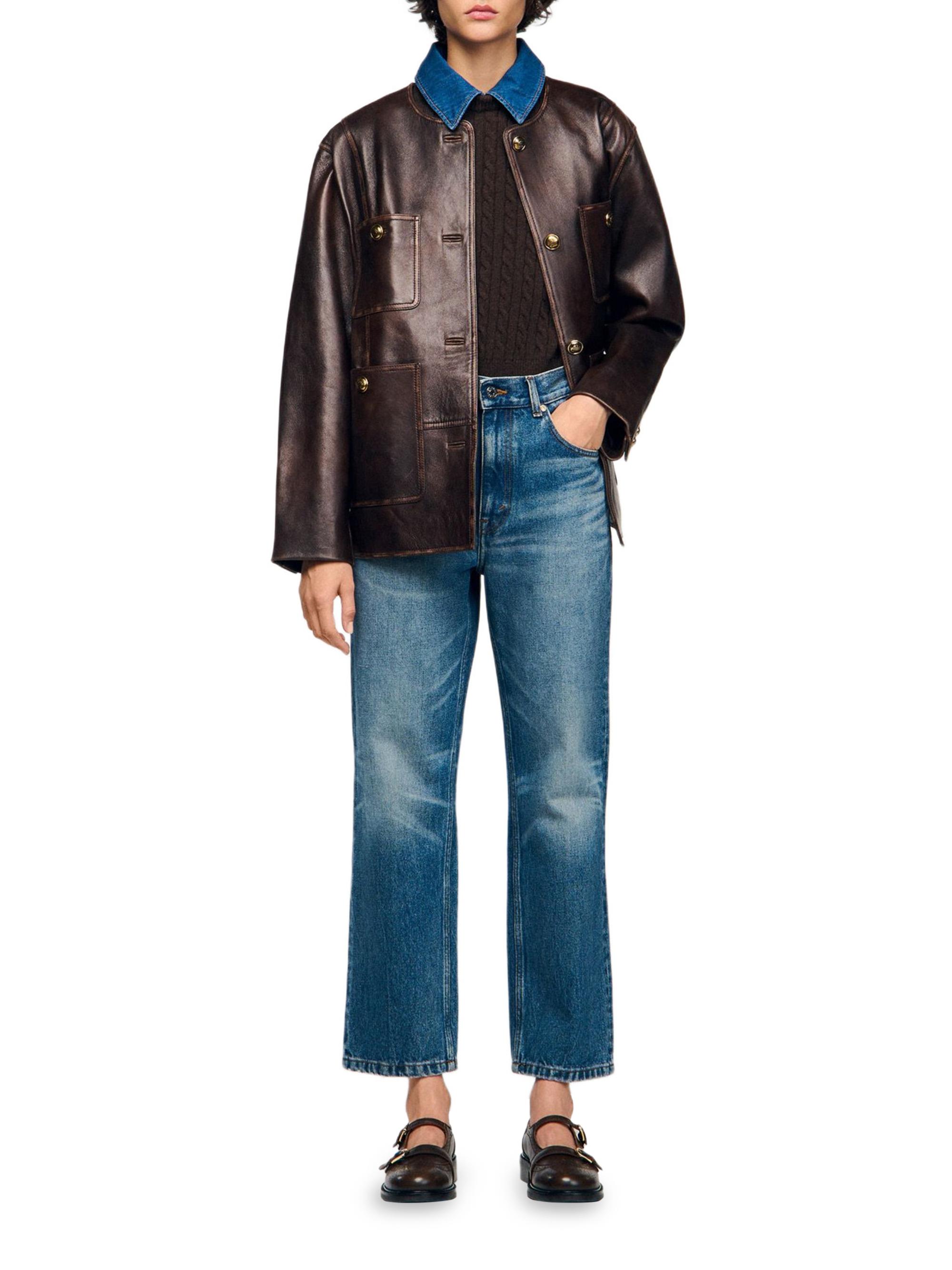 SANDRO 重ね着風　ニット Honeycomb stitch wool sweater blue for Men | Sandro Paris