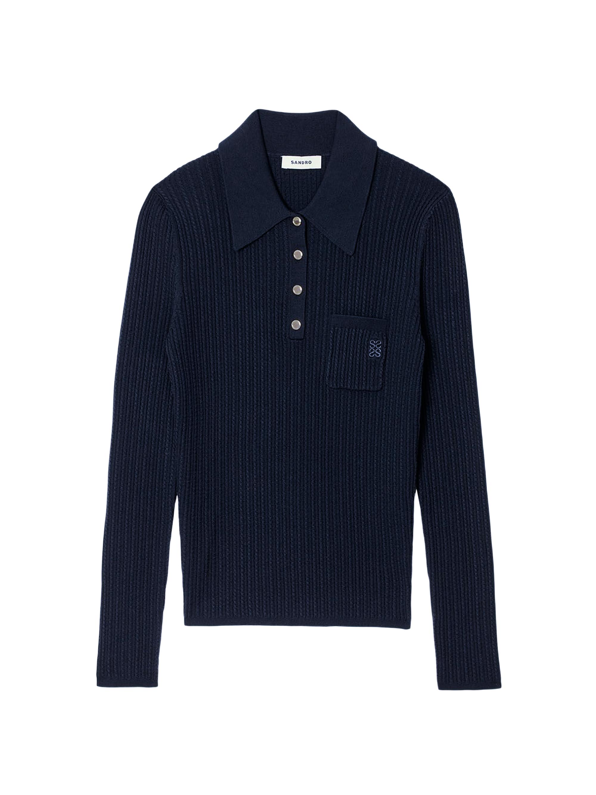 Sandro Women's Cable Knit Polo Sweater - Navy Blue