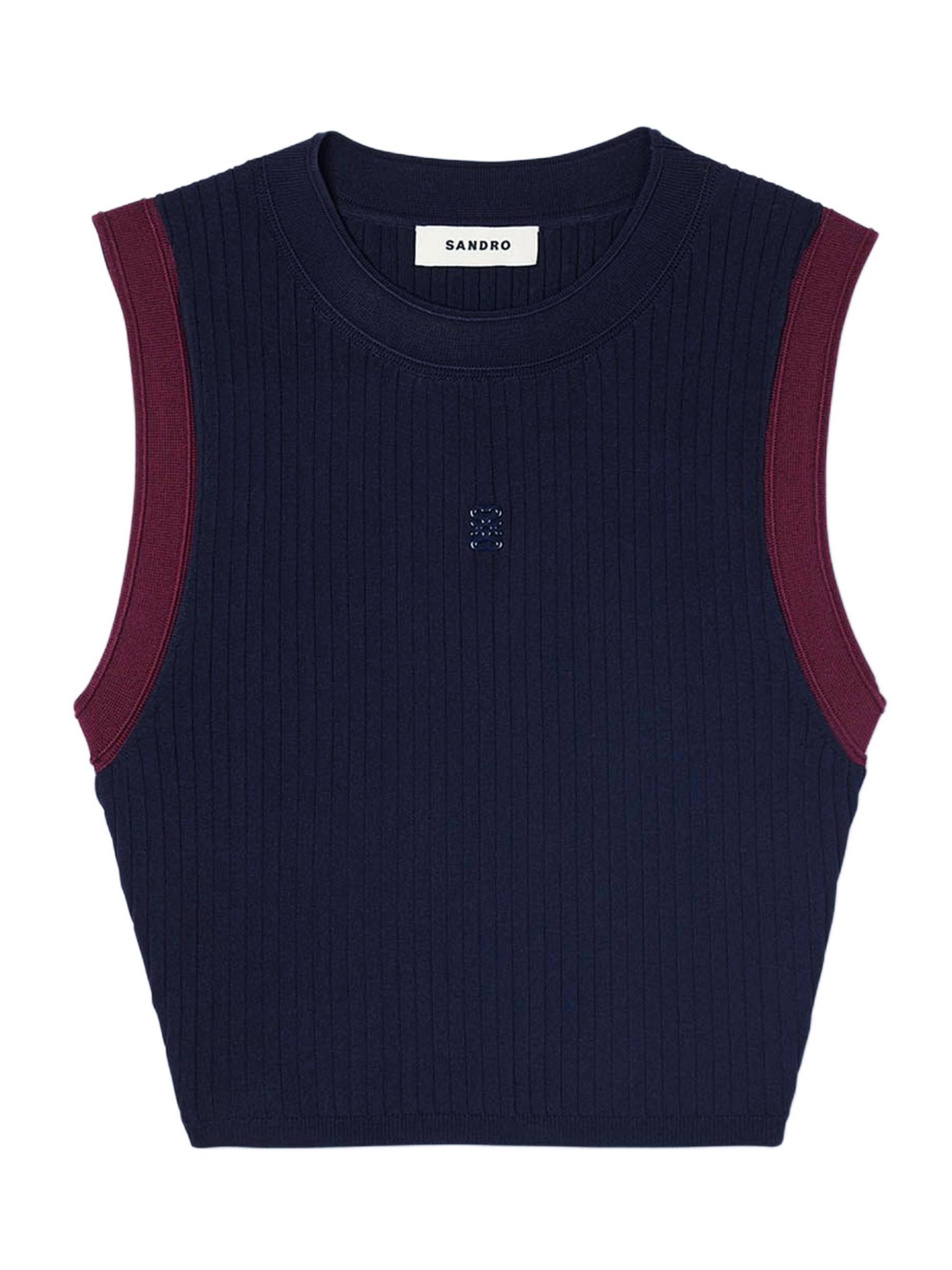 Sandro Women's Two Tone Knit Top - Navy Blue