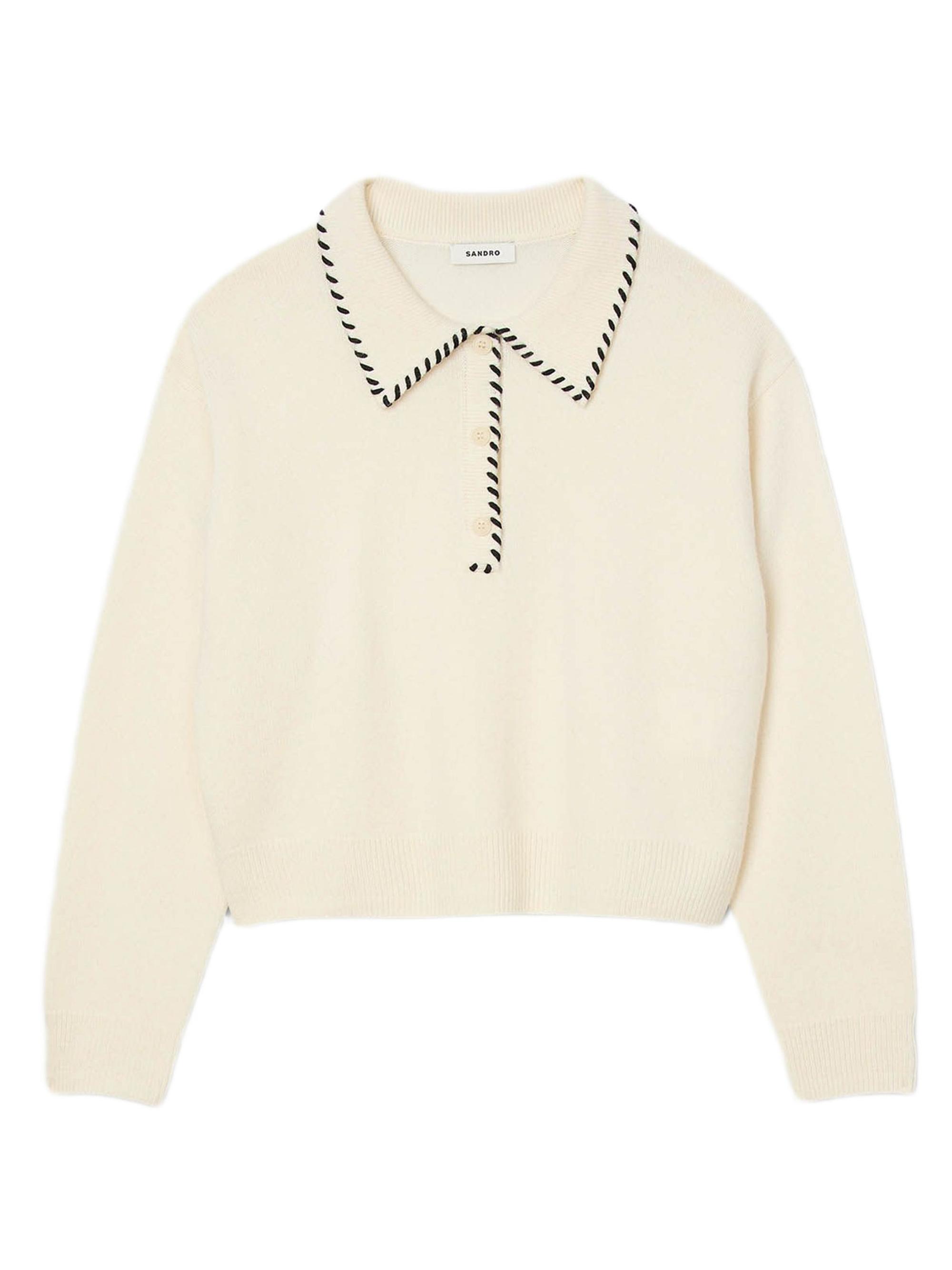 Sandro Women's Contrast Poloneck Knit Sweater - Ecru Black