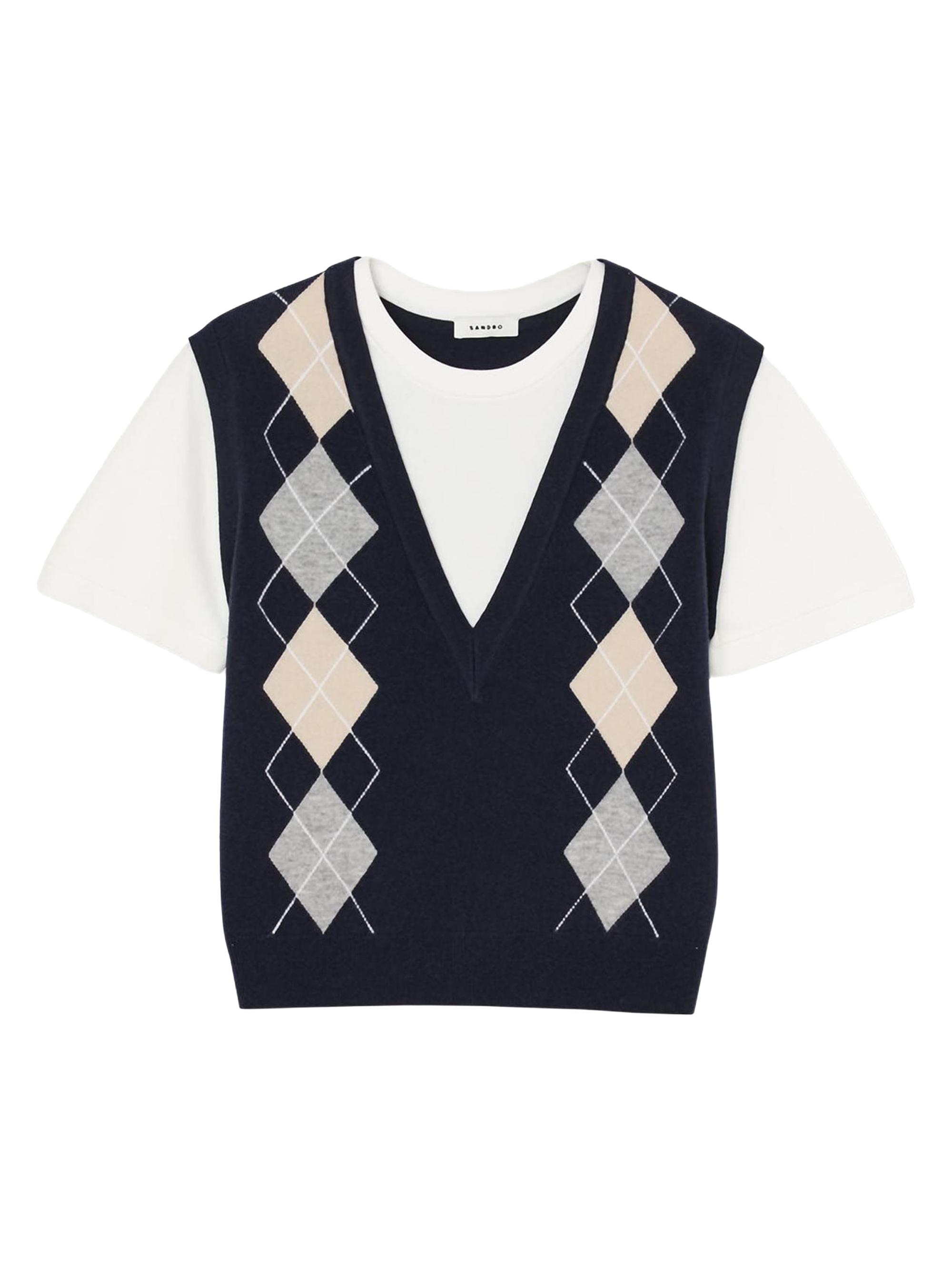 Sandro Women's Argyle Layered Effect Sweater - Navy Blue