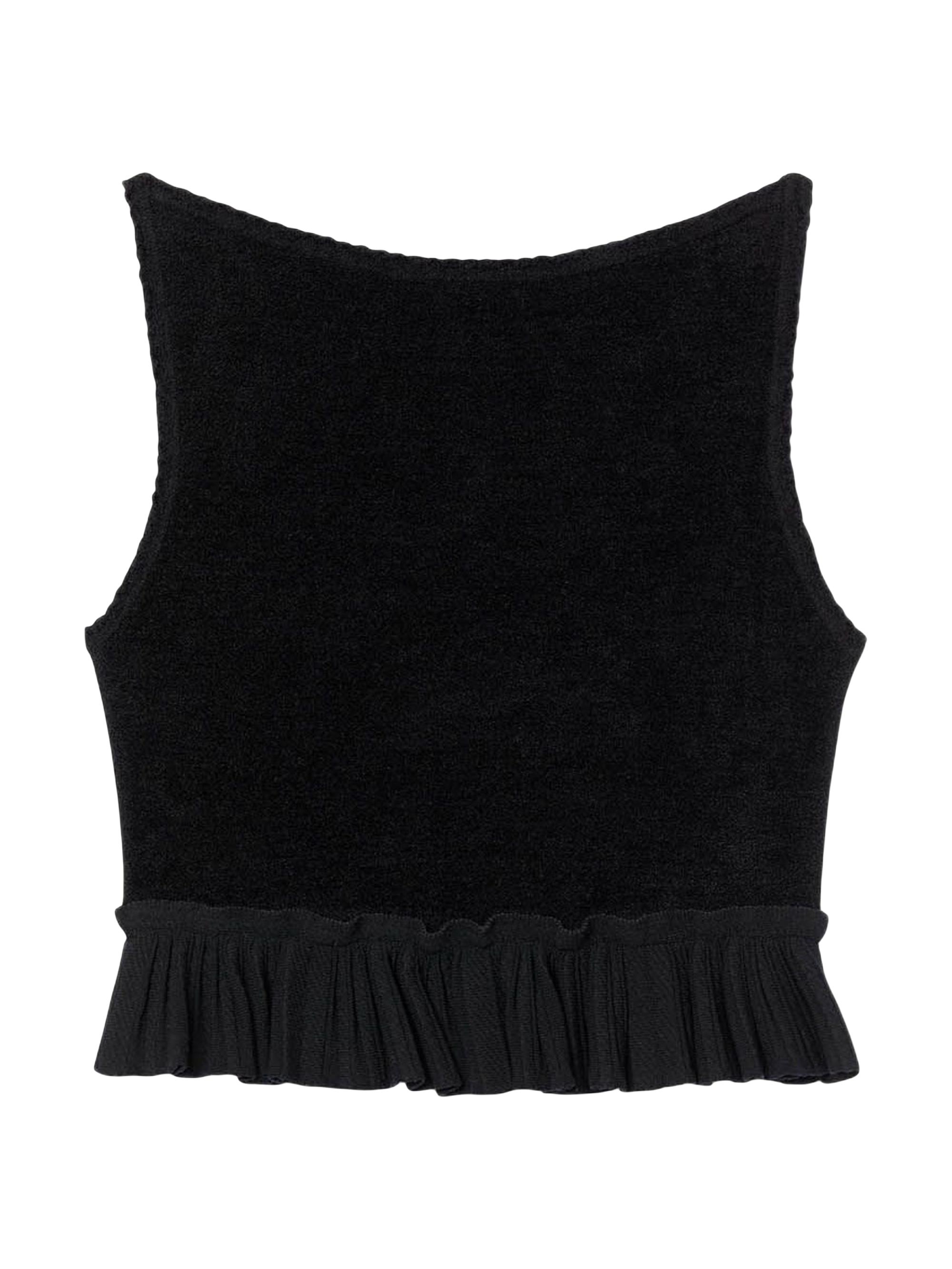 Sandro Women's Ruffled Knit Crop Top - Black