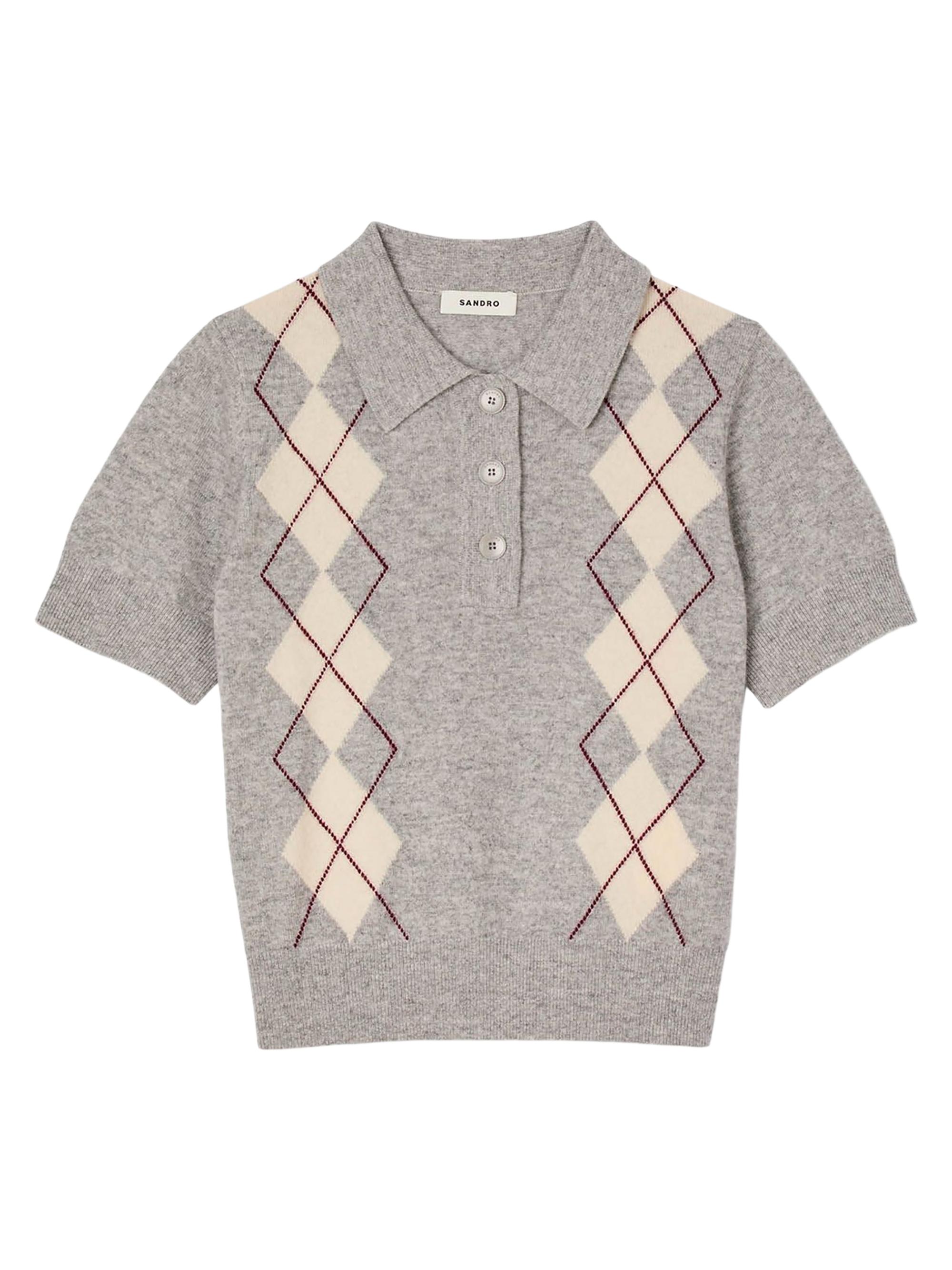 Sandro Women's Argyle Polo-Neck Jumper - Grey