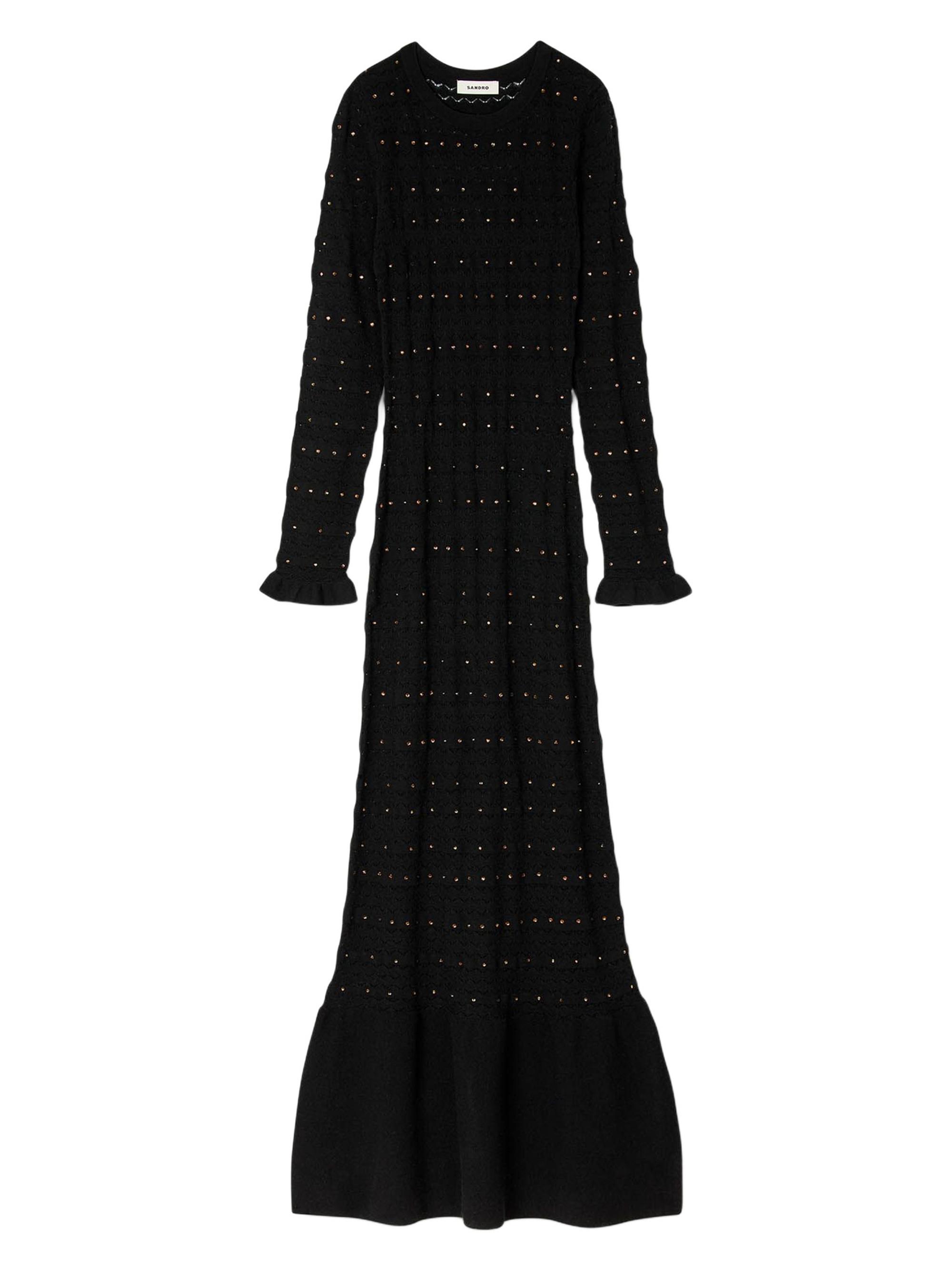 Sandro Women's Rhinestone Knit Maxi Dress - Black