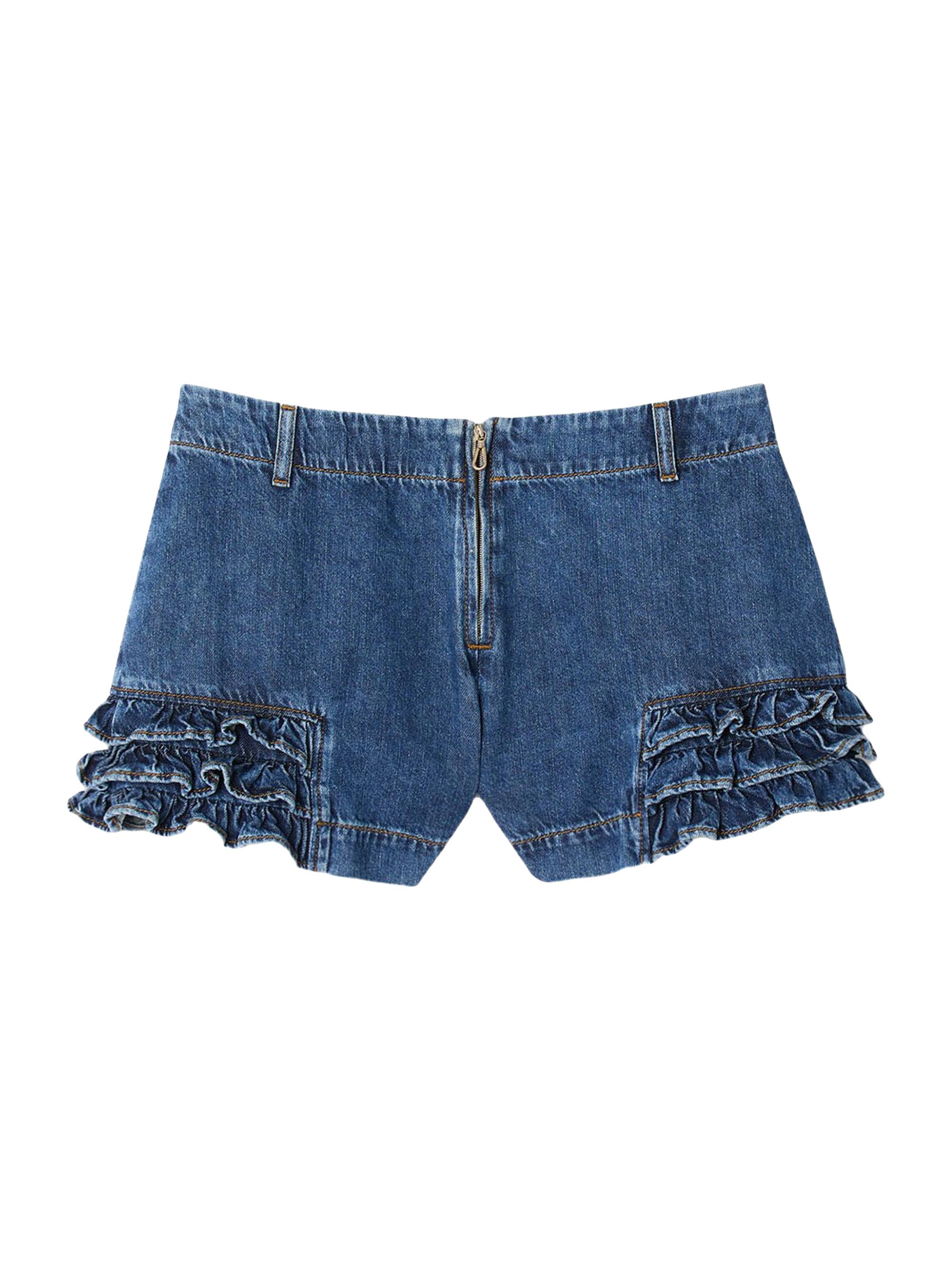 Sandro Women's Ruffled Denim Shorts - Blue Jean