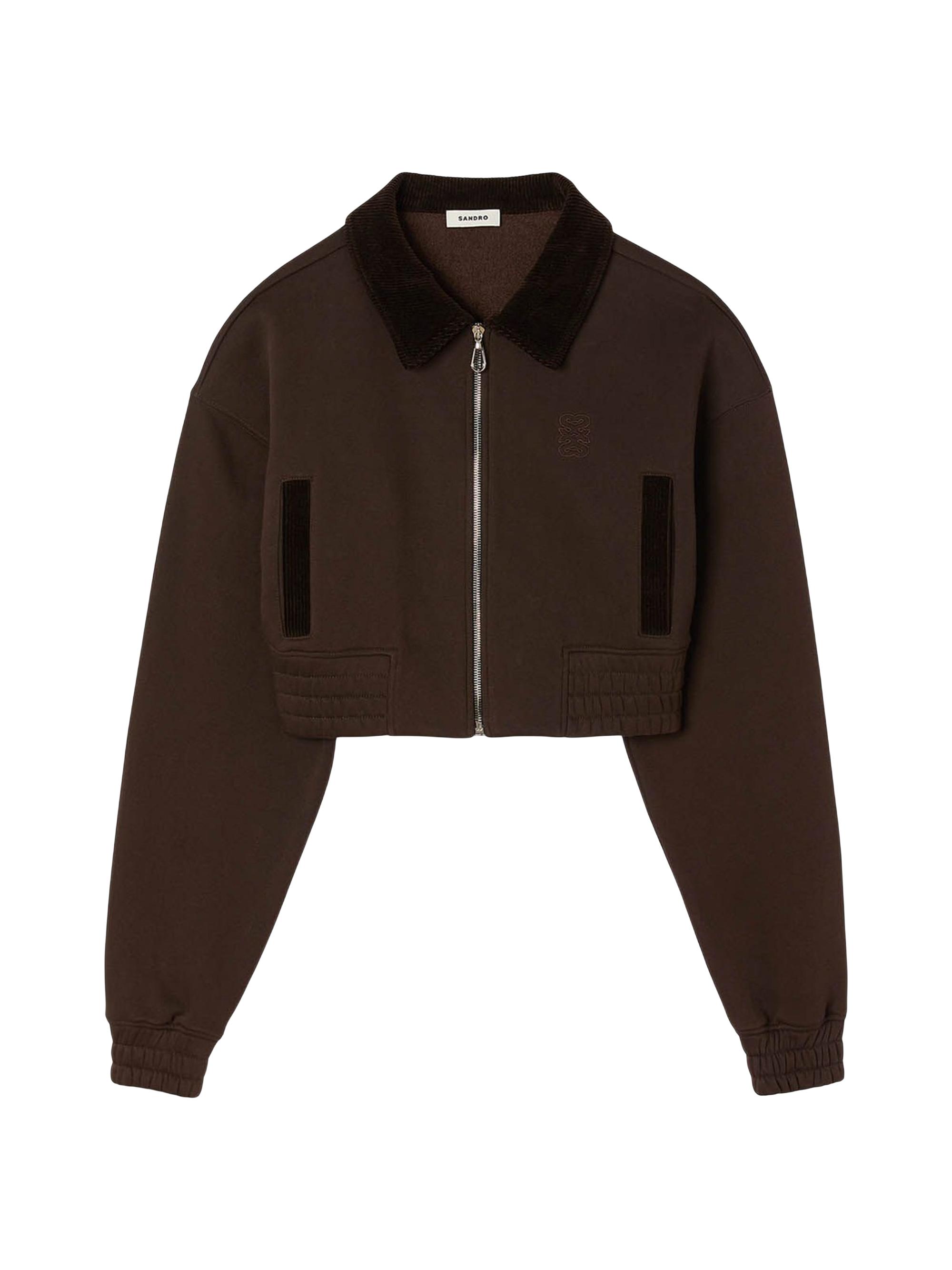 Sandro Women's Cropped Dual Fabric Sweatshirt - Brown