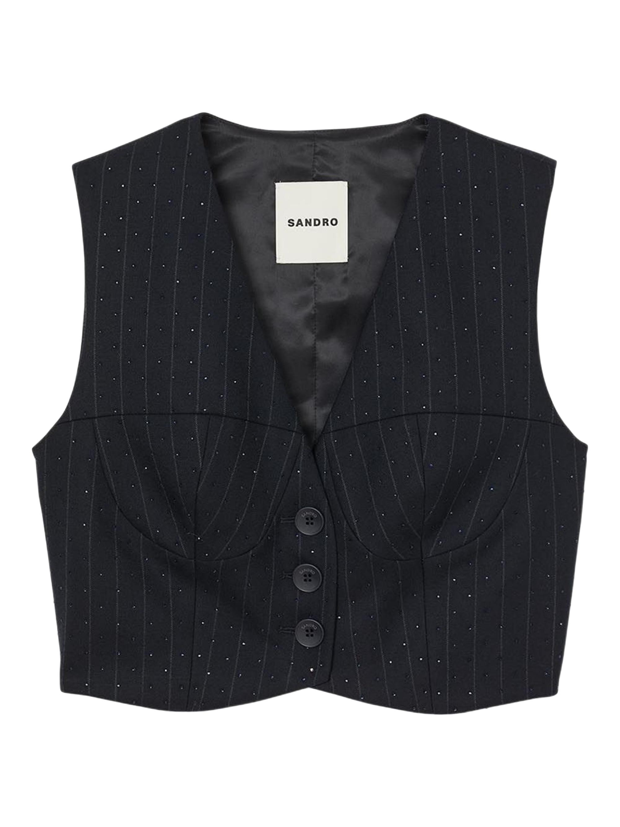 Sandro Women's Striped Rhinestone Jacket - Navy Blue