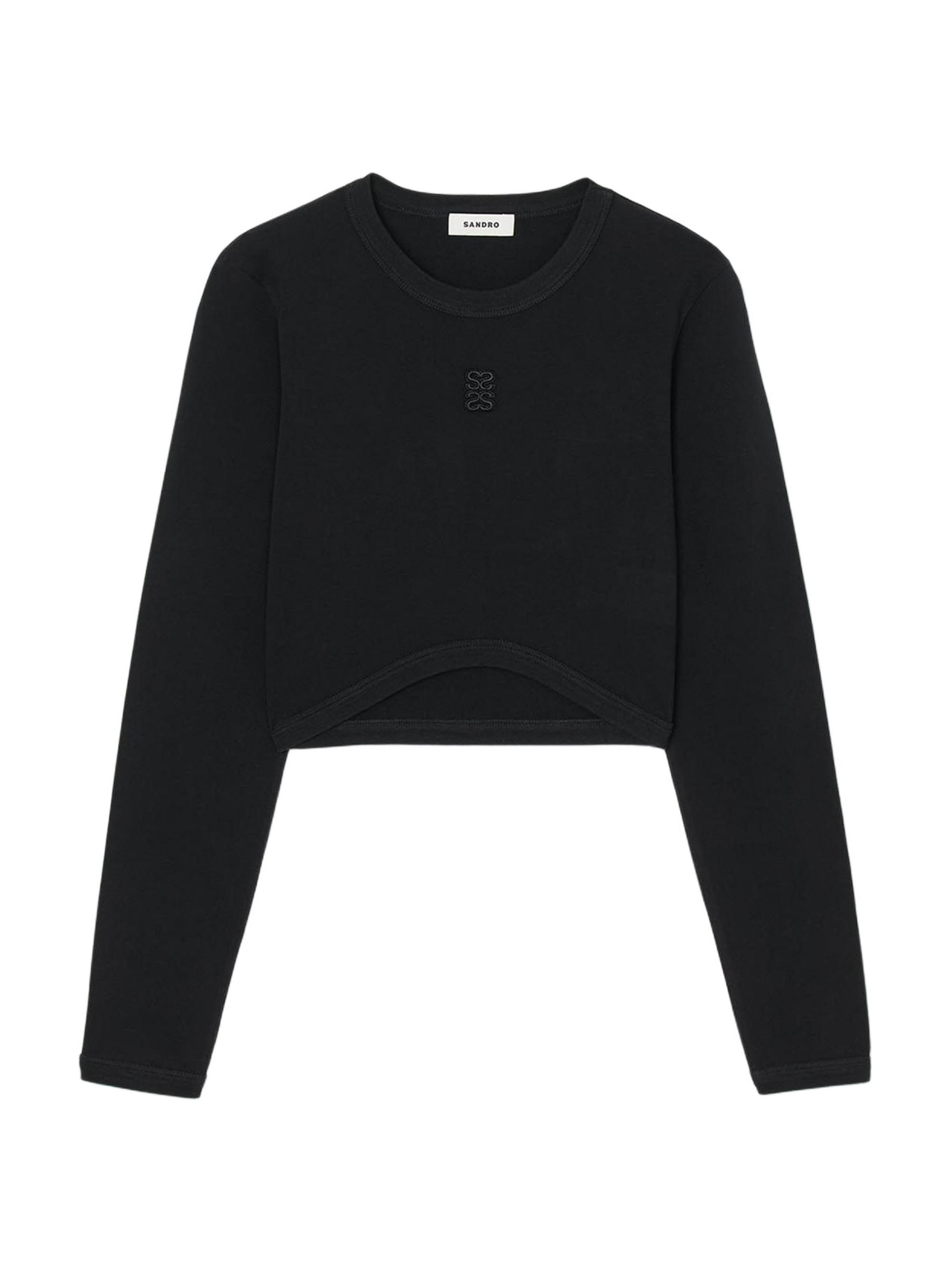 Sandro Women's Cropped Embroidered T-Shirt - Black