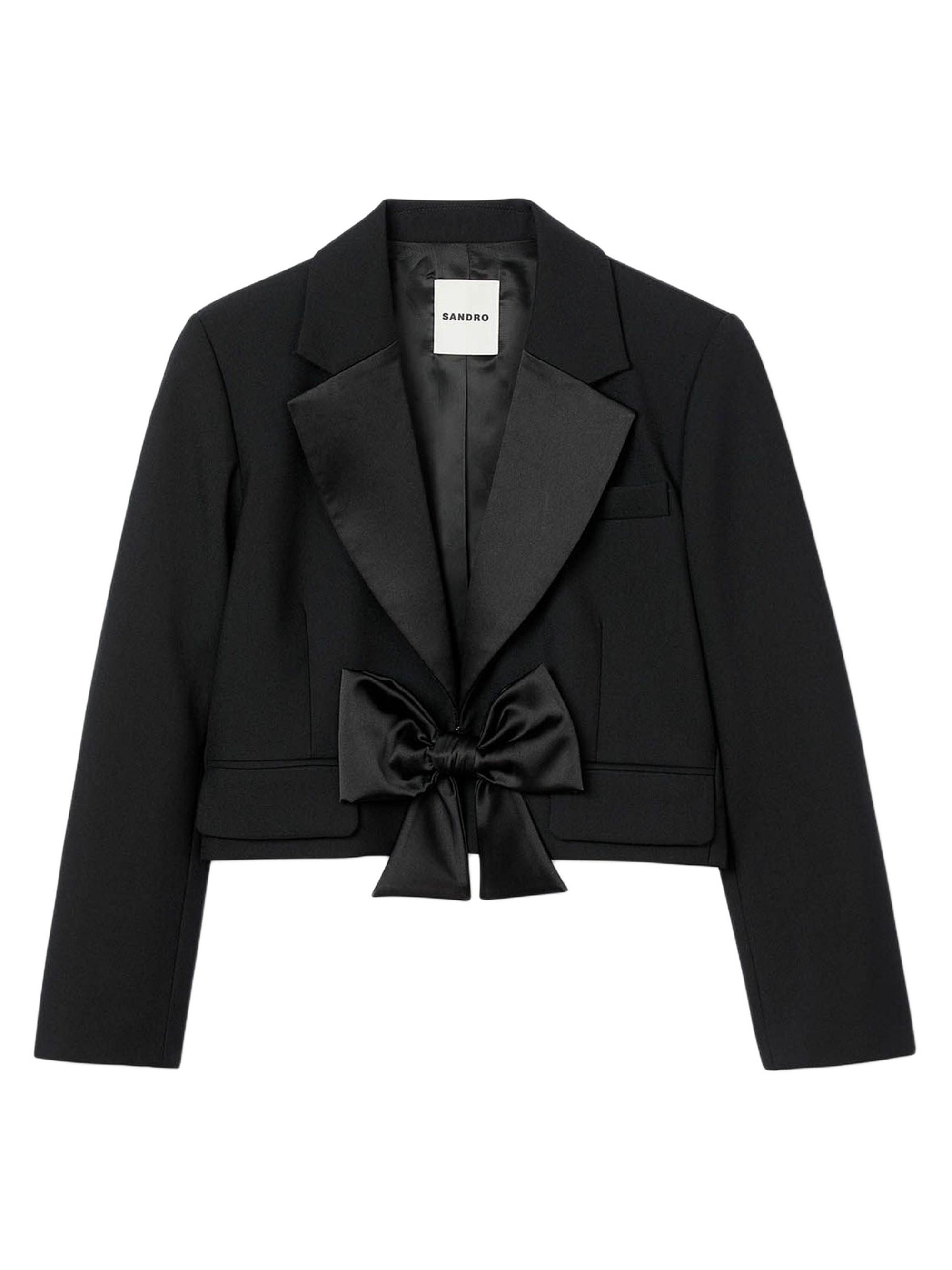 Sandro Women's Short Satin Bow Jacket - Black