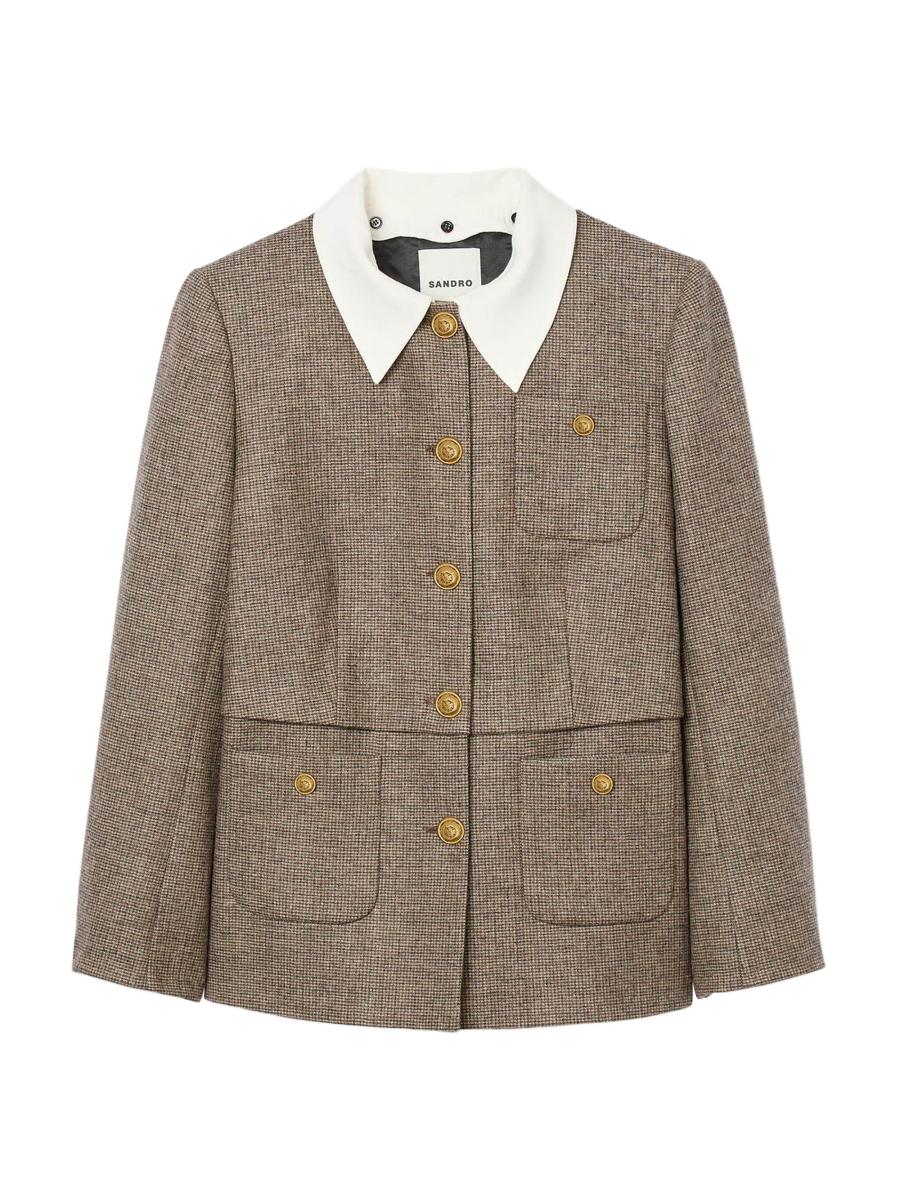 ジャケット・アウター Houndstooth Wool Jacket chocolate 38 Houndstooth wool jacket with embroidery in beige and brown