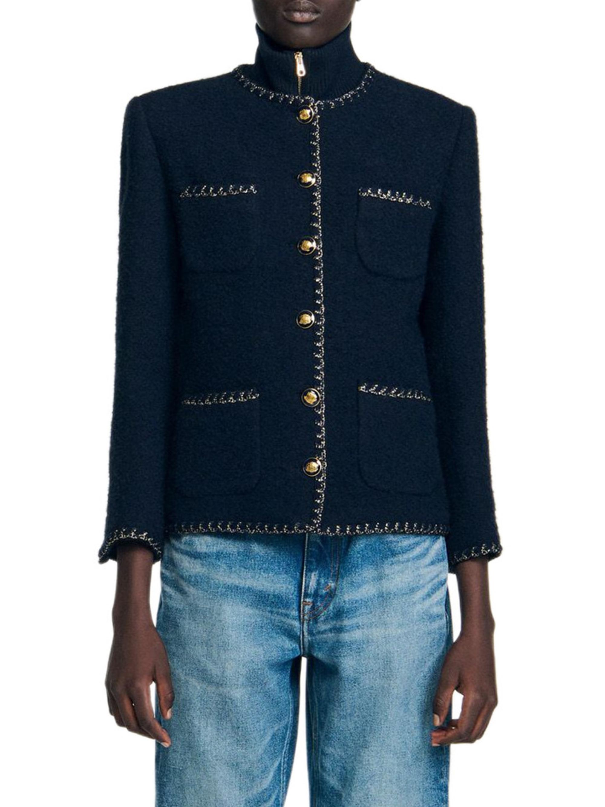 Sandro Tweed Jacket with Decorative Trim | The Summit