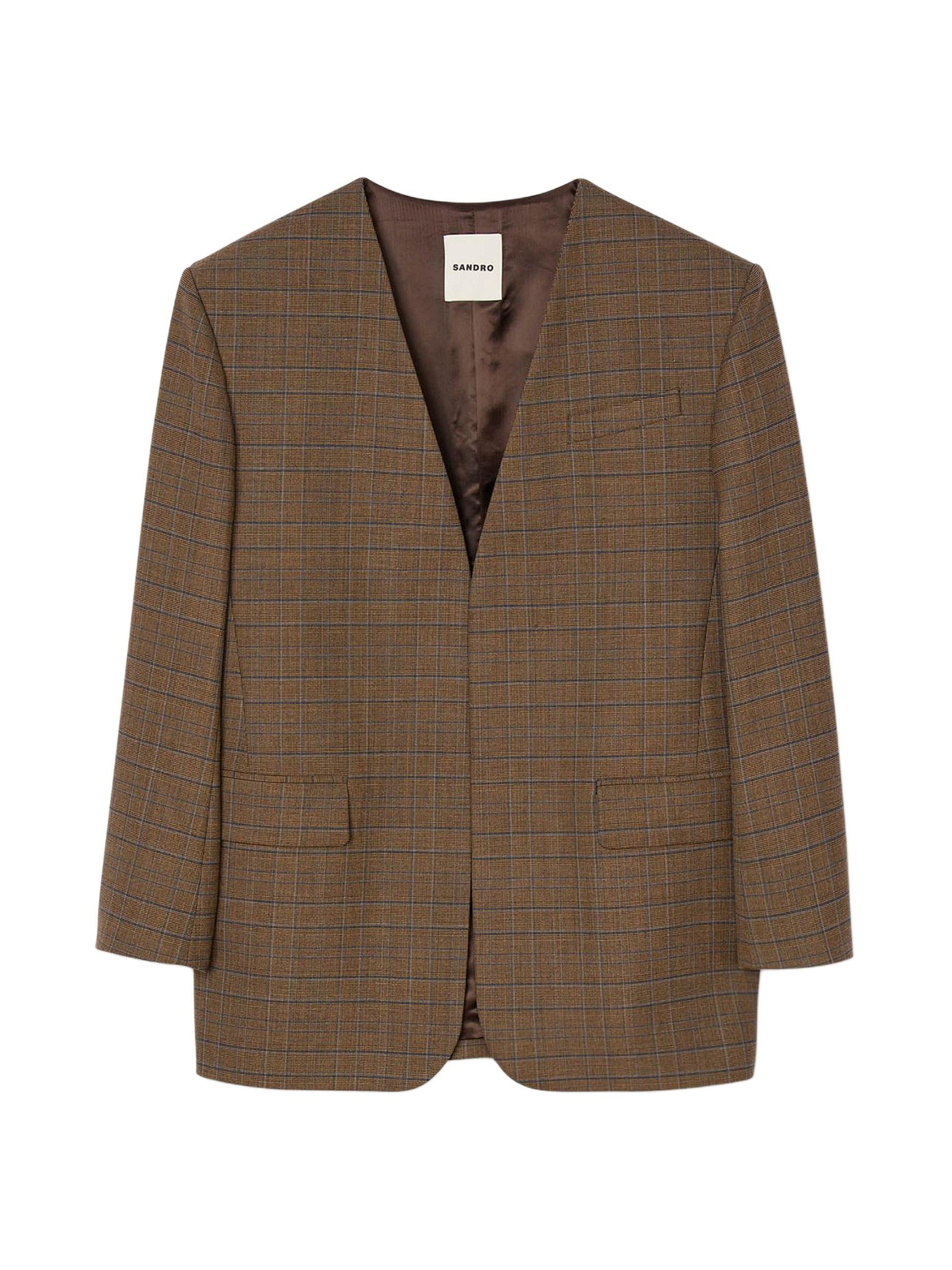 Sandro Women's Oversized Checked Jacket - Ocher Blue