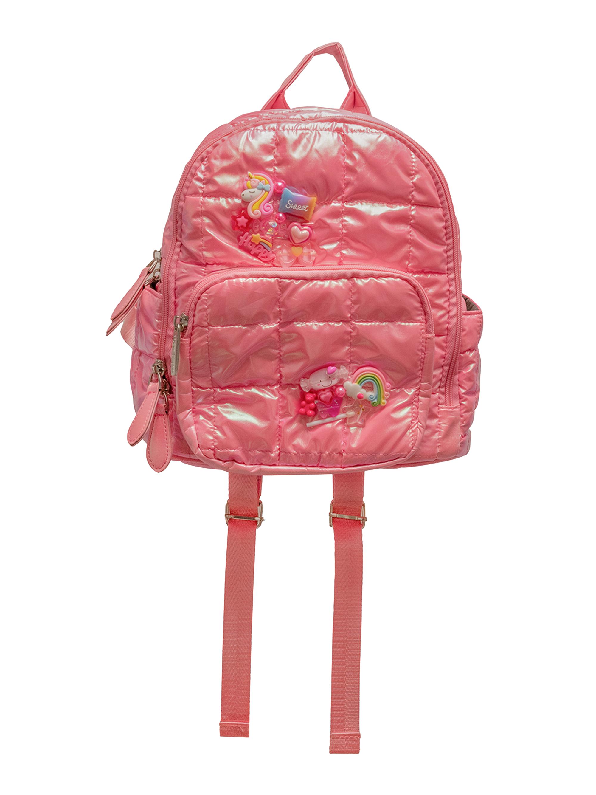Bari Lynn Girl's Charm-Embellished Quilted Puffy Mini Backpack - Pink