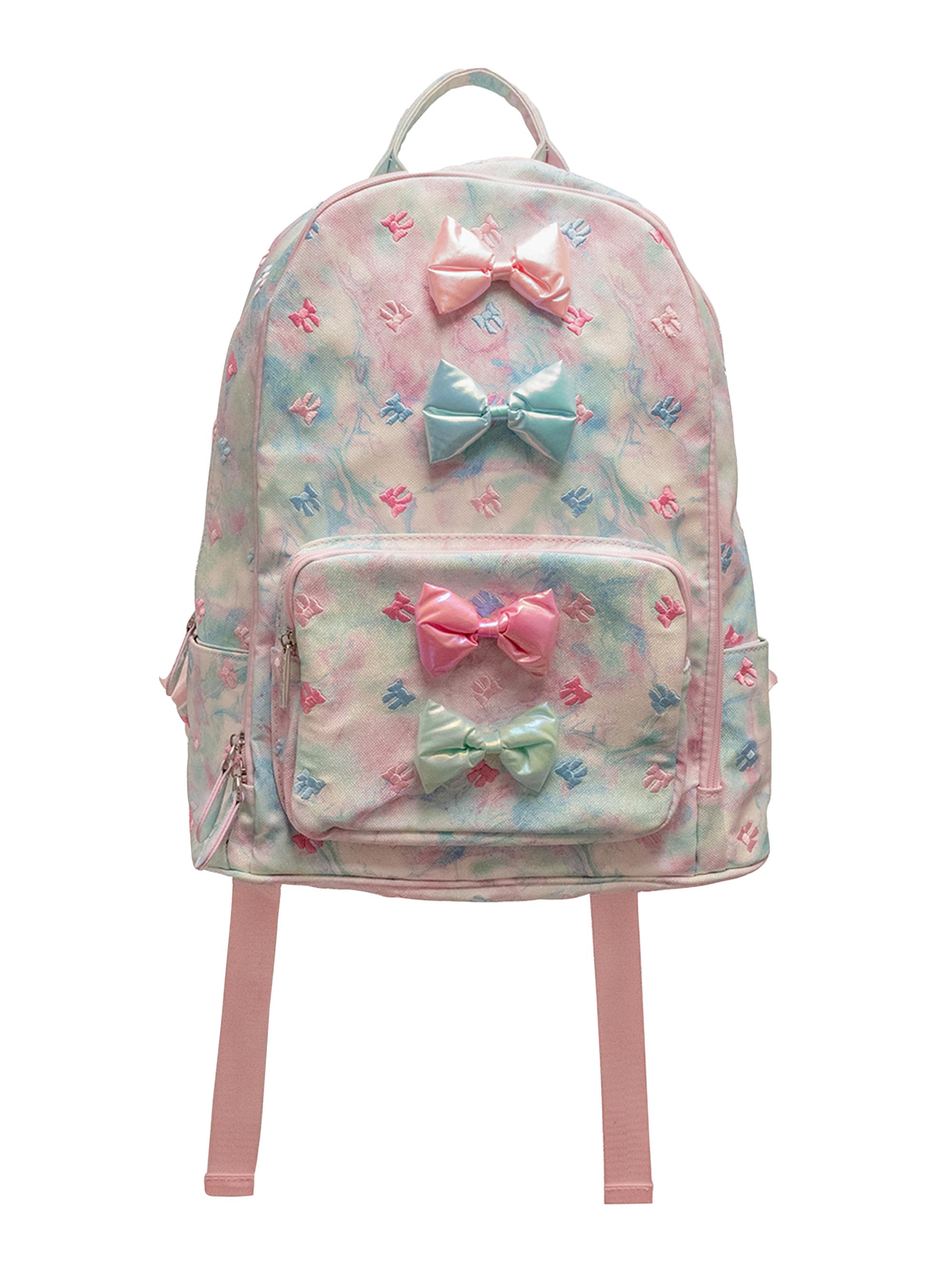 Bari Lynn Girl's Embroidered Bow Pastel Tie-Dye Backpack - Multi Pattern