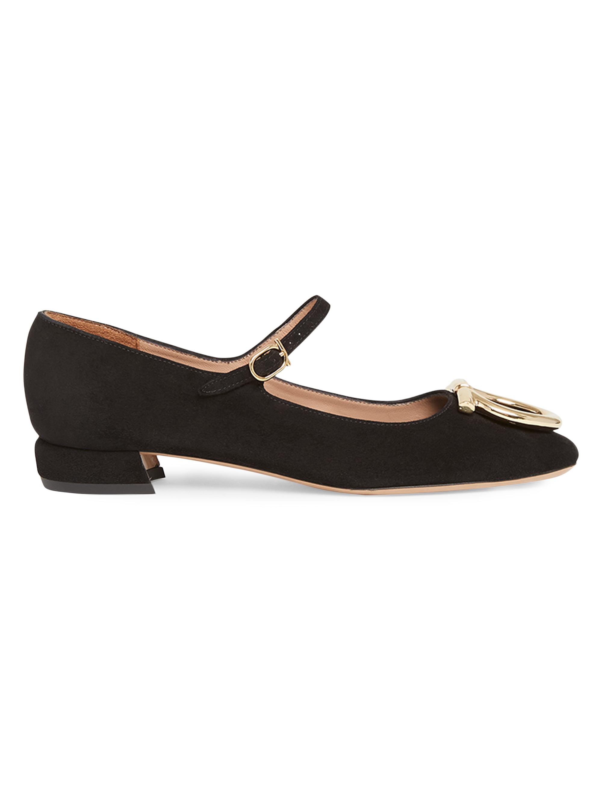 FERRAGAMO Women's Marry Gancini Suede Ballerina Flats - Black