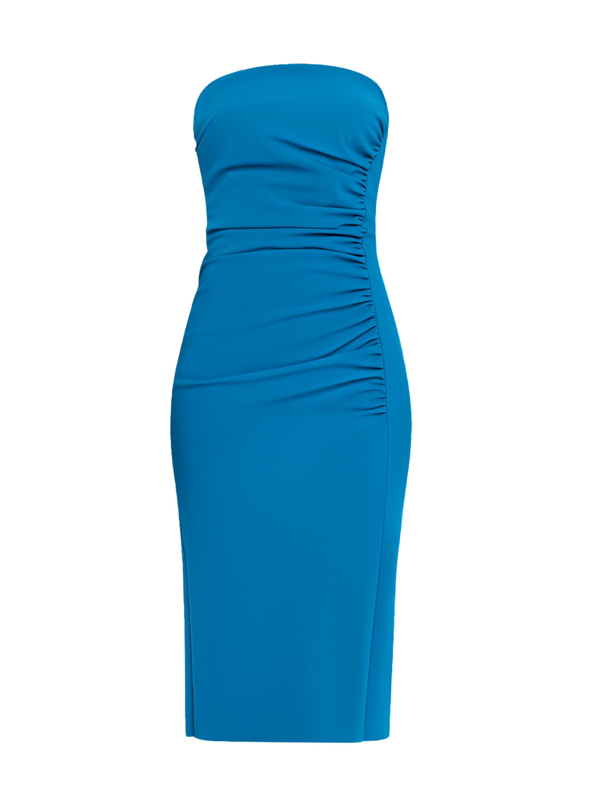 Women’s Ruched Body-Con Strapless Midi-Dress – Teal – Size 10