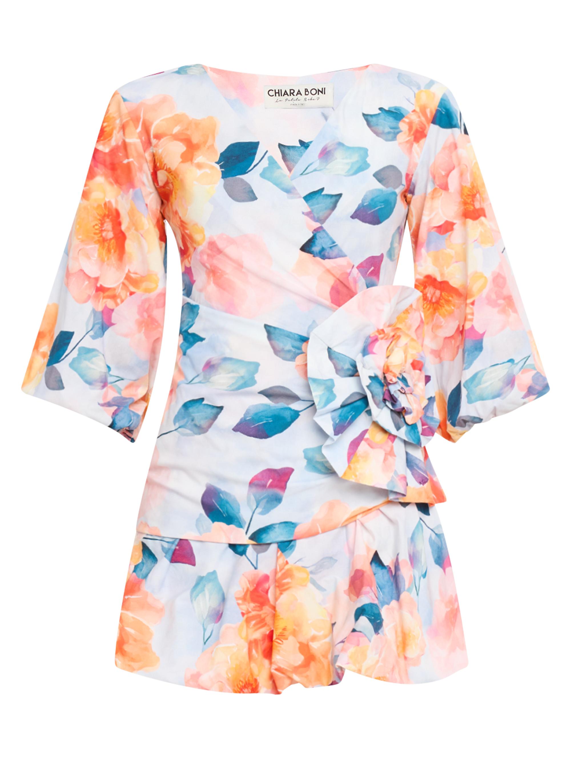 Chiara Boni La Petite Robe Women's Ruched Watercolor-Print Bubble Minidress - Multi Pattern