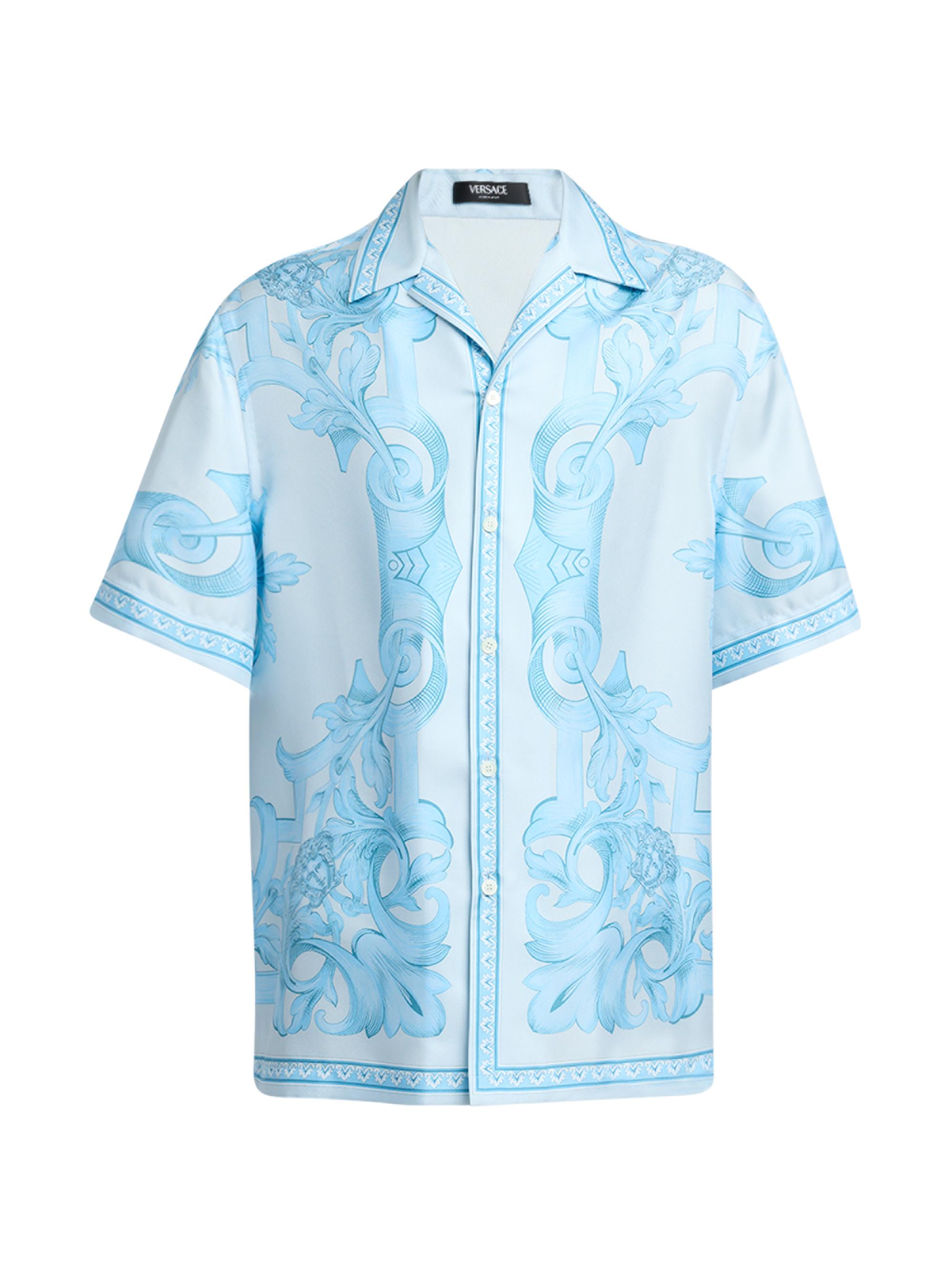 Versace Men's Barocco Silk Camp Shirt - Grayblue
